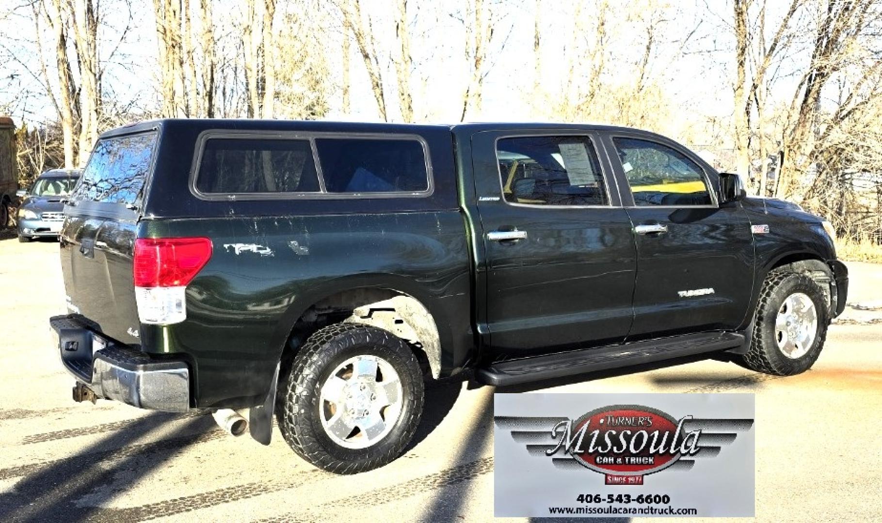 2013 Green /Gray Toyota Tundra Limited 5.7L CrewMax 4WD (5TFHY5F18DX) with an 5.7L V8 DOHC 32V engine, 6-Speed Automatic Overdrive transmission, located at 450 N Russell, Missoula, MT, 59801, (406) 543-6600, 46.874496, -114.017433 - Reliable 4WD Tundra Limited. 5.7L V8 Engine. 6 Speed Automatic Transmission. It's a Crewmax so there is a crazy amount of room in the Cab. Power Heated Front Seats. Power Sunroof. Backup Camera. Air. Cruise. Tilt. AM FM CD. Bluetooth. Backup Camera. Running Boards. Comes with a Nice Topper. Toyota - Photo#2