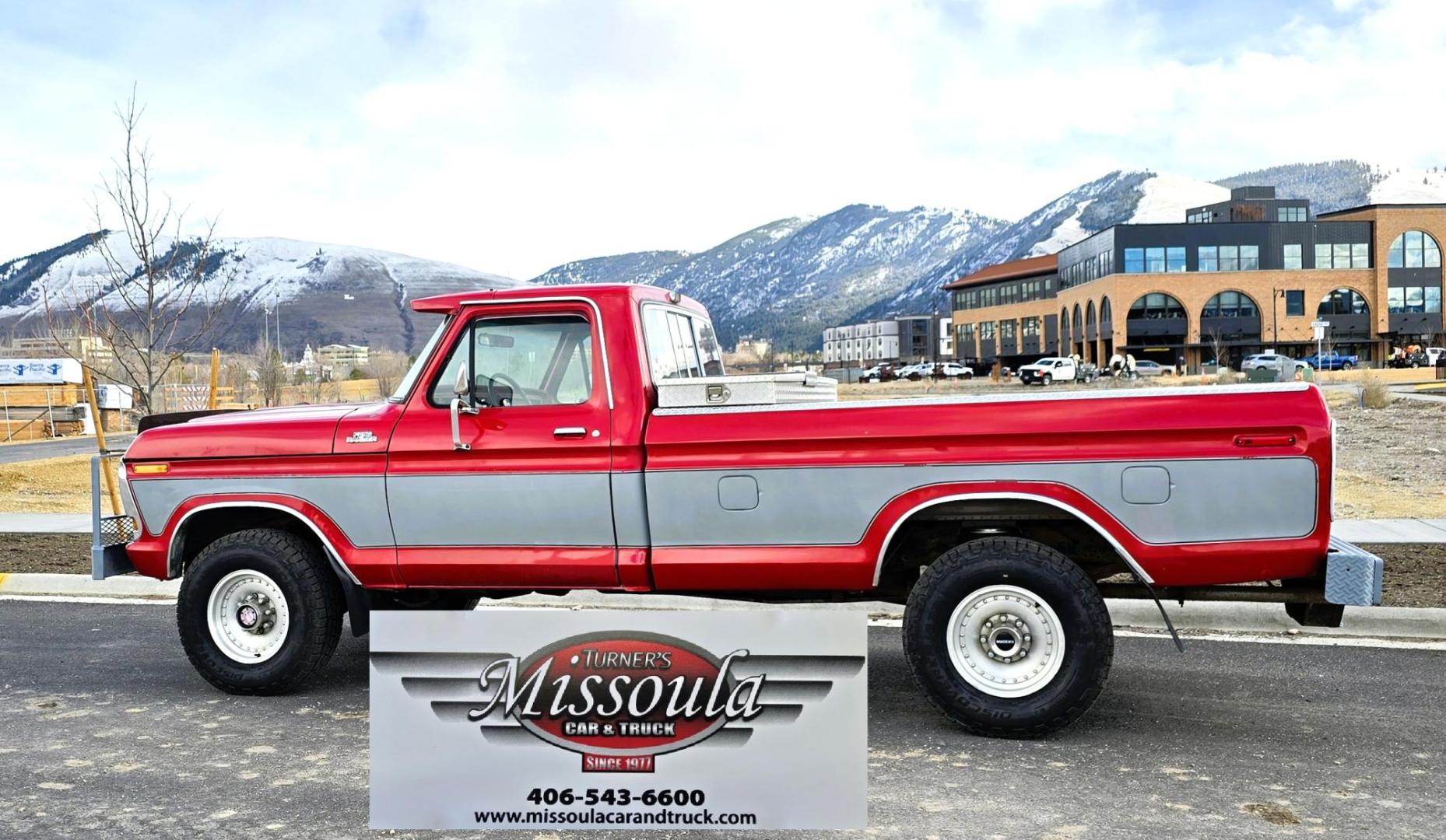 1979 Red and Silver /Red Ford F-150 Ranger (F15JREG8225) with an 460 V8 engine, Automatic transmission, located at 450 N Russell, Missoula, MT, 59801, (406) 543-6600, 46.874496, -114.017433 - This sharp-looking classic Ford pickup offers a unique blend of components. Although the title lists it as an F150 due to a cab replacement—the new cab being a 1/2 ton with an F150 VIN number—the rest of the vehicle is essentially an F250. All major features except the cab reflect a 3/4 ton conf - Photo#0