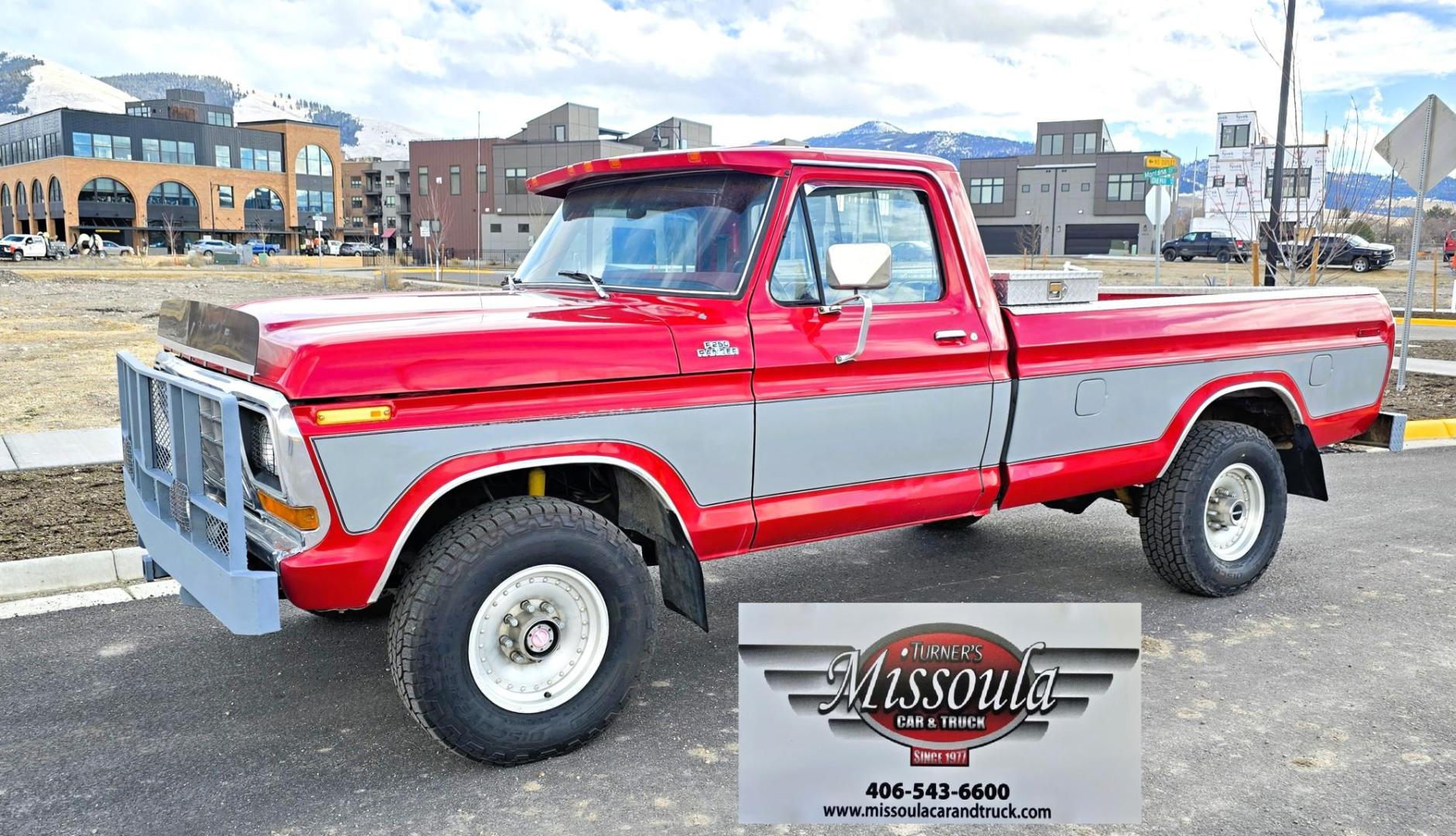 1979 Red and Silver /Red Ford F-150 Ranger (F15JREG8225) with an 460 V8 engine, Automatic transmission, located at 450 N Russell, Missoula, MT, 59801, (406) 543-6600, 46.874496, -114.017433 - This sharp-looking classic Ford pickup offers a unique blend of components. Although the title lists it as an F150 due to a cab replacement—the new cab being a 1/2 ton with an F150 VIN number—the rest of the vehicle is essentially an F250. All major features except the cab reflect a 3/4 ton conf - Photo#1