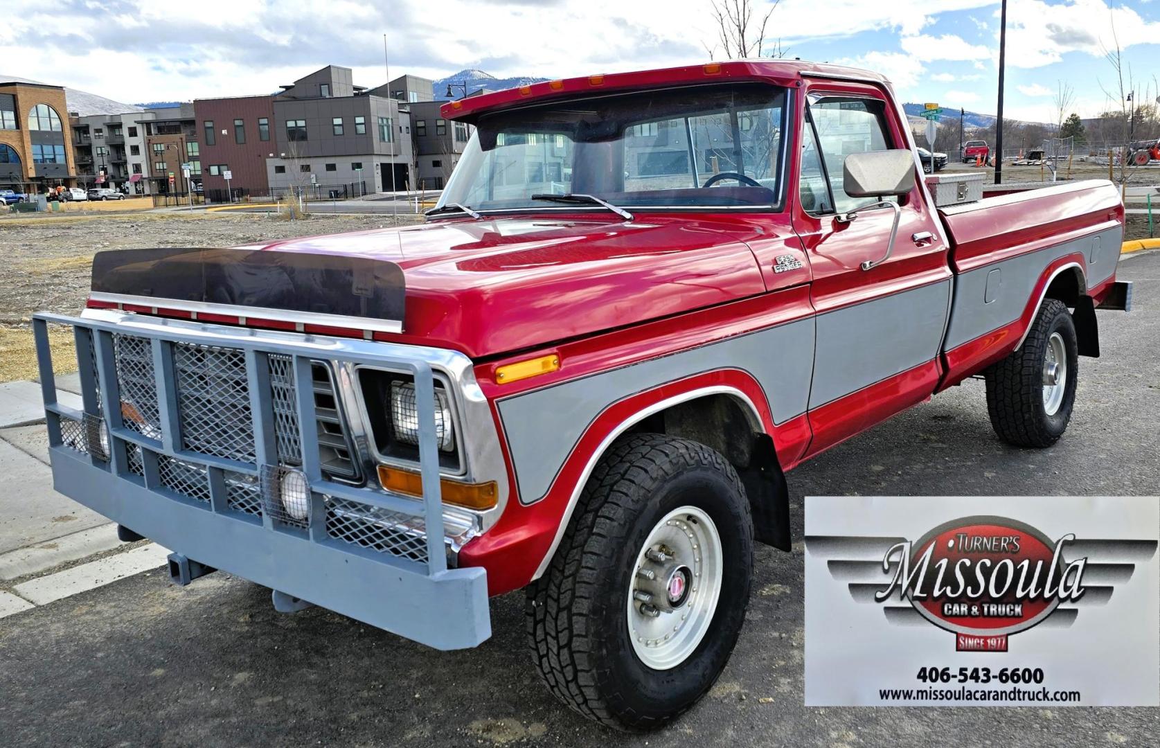 1979 Red and Silver /Red Ford F-150 Ranger (F15JREG8225) with an 460 V8 engine, Automatic transmission, located at 450 N Russell, Missoula, MT, 59801, (406) 543-6600, 46.874496, -114.017433 - This sharp-looking classic Ford pickup offers a unique blend of components. Although the title lists it as an F150 due to a cab replacement—the new cab being a 1/2 ton with an F150 VIN number—the rest of the vehicle is essentially an F250. All major features except the cab reflect a 3/4 ton conf - Photo#4