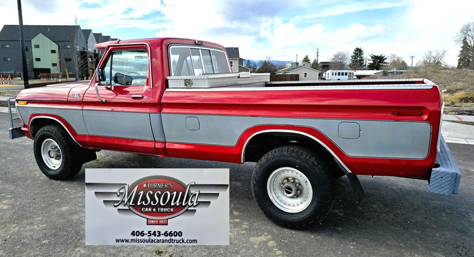 1979 Red and Silver /Red Ford F-150 Ranger (F15JREG8225) with an 460 V8 engine, Automatic transmission, located at 450 N Russell, Missoula, MT, 59801, (406) 543-6600, 46.874496, -114.017433 - This sharp-looking classic Ford pickup offers a unique blend of components. Although the title lists it as an F150 due to a cab replacement—the new cab being a 1/2 ton with an F150 VIN number—the rest of the vehicle is essentially an F250. All major features except the cab reflect a 3/4 ton conf - Photo#9