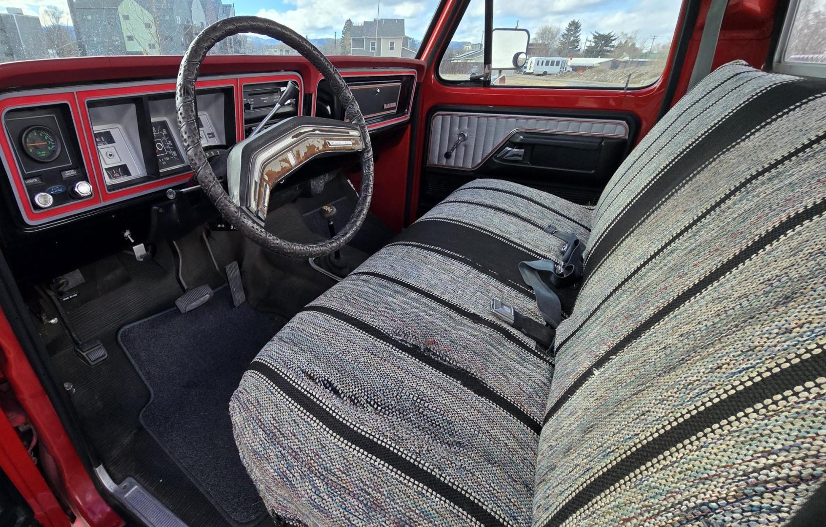 1979 Red and Silver /Red Ford F-150 Ranger (F15JREG8225) with an 460 V8 engine, Automatic transmission, located at 450 N Russell, Missoula, MT, 59801, (406) 543-6600, 46.874496, -114.017433 - This sharp-looking classic Ford pickup offers a unique blend of components. Although the title lists it as an F150 due to a cab replacement—the new cab being a 1/2 ton with an F150 VIN number—the rest of the vehicle is essentially an F250. All major features except the cab reflect a 3/4 ton conf - Photo#14