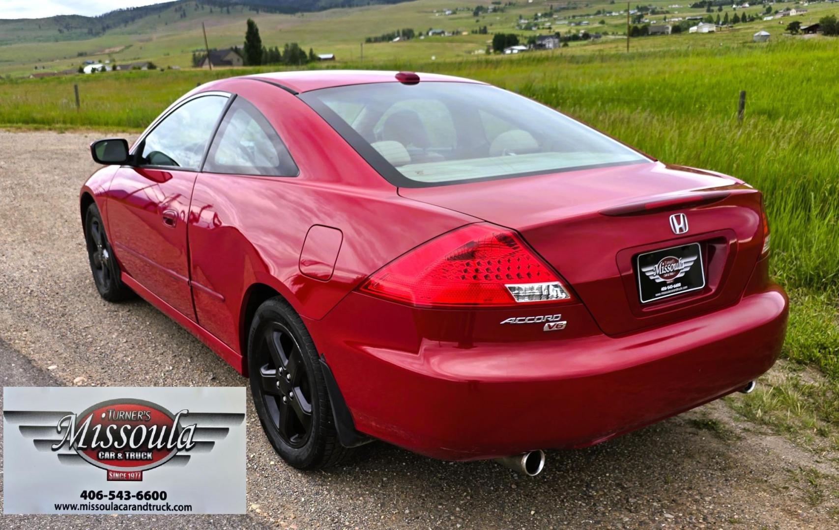 2006 Red /Tan Honda Accord EX V-6 Coupe w/ Nav/ XM Radio (1HGCM81736A) with an 3.0L V6 SOHC 24V engine, 6-Speed Manual Overdrive transmission, located at 450 N Russell, Missoula, MT, 59801, (406) 543-6600, 46.874496, -114.017433 - Another Unicorn! One Owner 06 Accord Coupe with a 6 Speed Manual Transmission. 3.0L V6 Engine. Navigation. AM FM 6 Disc Changer. Air. Cruise. Tilt. Sunroof. Power Windows and Locks. Power Drivers Seat. Heated Seats. Front Wheel Drive. All this and still under 100K Miles! Front seats wear showing wea - Photo#3
