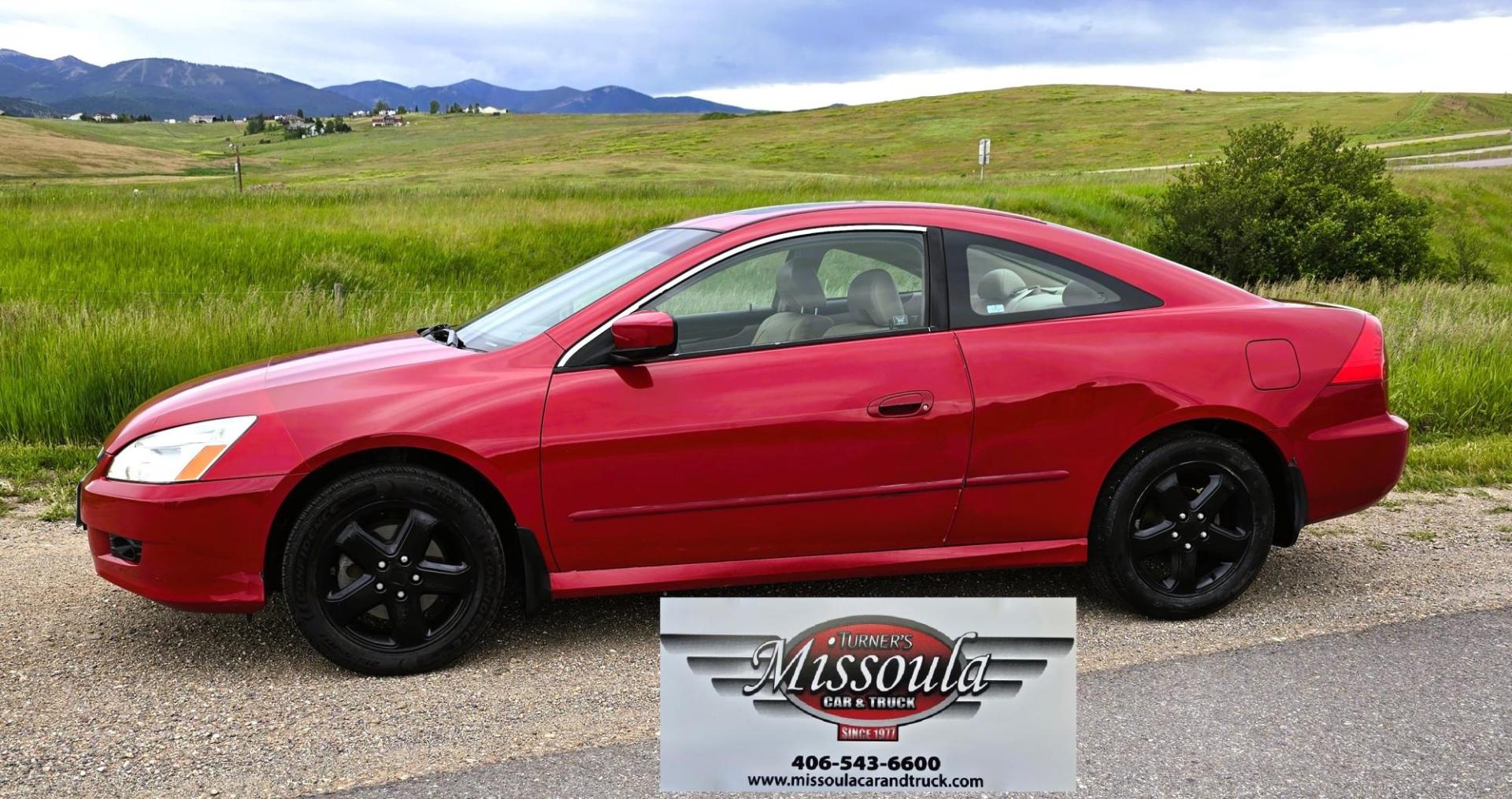 2006 Red /Tan Honda Accord EX V-6 Coupe w/ Nav/ XM Radio (1HGCM81736A) with an 3.0L V6 SOHC 24V engine, 6-Speed Manual Overdrive transmission, located at 450 N Russell, Missoula, MT, 59801, (406) 543-6600, 46.874496, -114.017433 - Another Unicorn! One Owner 06 Accord Coupe with a 6 Speed Manual Transmission. 3.0L V6 Engine. Navigation. AM FM 6 Disc Changer. Air. Cruise. Tilt. Sunroof. Power Windows and Locks. Power Drivers Seat. Heated Seats. Front Wheel Drive. All this and still under 100K Miles! Front seats wear showing wea - Photo#1