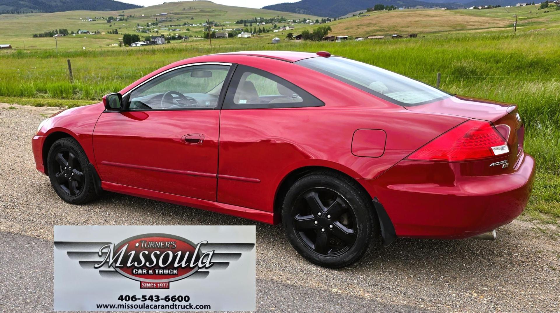 2006 Red /Tan Honda Accord EX V-6 Coupe w/ Nav/ XM Radio (1HGCM81736A) with an 3.0L V6 SOHC 24V engine, 6-Speed Manual Overdrive transmission, located at 450 N Russell, Missoula, MT, 59801, (406) 543-6600, 46.874496, -114.017433 - Another Unicorn! One Owner 06 Accord Coupe with a 6 Speed Manual Transmission. 3.0L V6 Engine. Navigation. AM FM 6 Disc Changer. Air. Cruise. Tilt. Sunroof. Power Windows and Locks. Power Drivers Seat. Heated Seats. Front Wheel Drive. All this and still under 100K Miles! Front seats wear showing wea - Photo#2