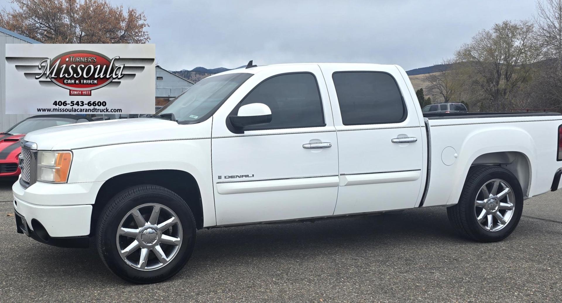 2008 White /Black Leather GMC Sierra 1500 Denali (2GTEK638381) with an 6.2L V8 SFI engine, Automatic transmission, located at 450 N Russell, Missoula, MT, 59801, (406) 543-6600, 46.874496, -114.017433 - GMC's top of the line Denali package. AWD. Powerful 6.2L v8 Engine. Automatic Transmission. Black leather interior. Heated Power Seats. Navigation. Power Sunroof. Air. Cruise. Tilt. Bedliner. AM FM CD Bluetooth. Nice Cooper Radials. Because of the miles, Financing is NOT Available on this Truck. - Photo#0