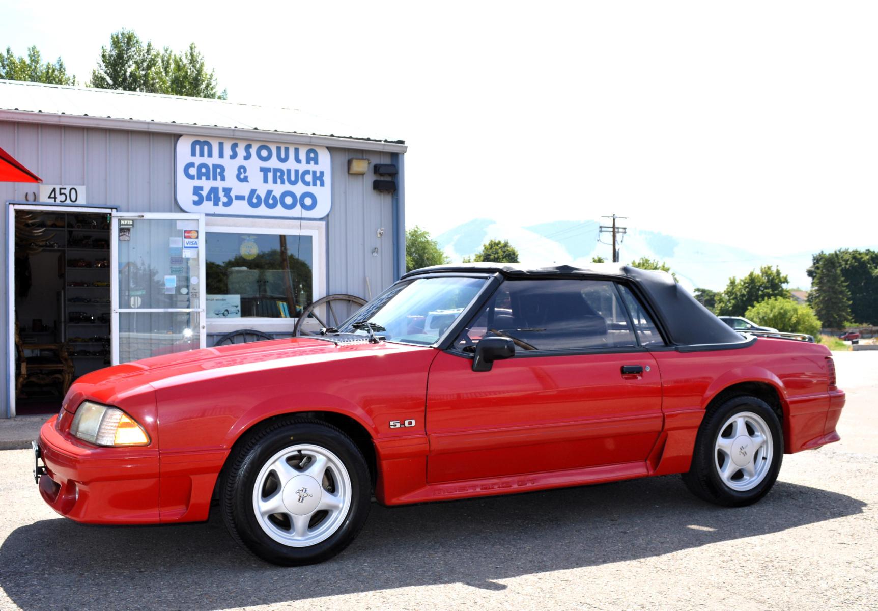 1991 Red /Black Ford Mustang GT convertible (1FACP45E3MF) with an 5.0L V8 OHV 16V engine, Automatic transmission, located at 450 N Russell, Missoula, MT, 59801, (406) 543-6600, 46.874496, -114.017433 - Nice little Convertible. Under 75K Original Miles. Power Windows. Air Conditioning. Lumbar Support. Cruise Control. AM/FM Cassette. This vehicle is more then 20 years old and is not eligible for lending through our finance companies. - Photo #1