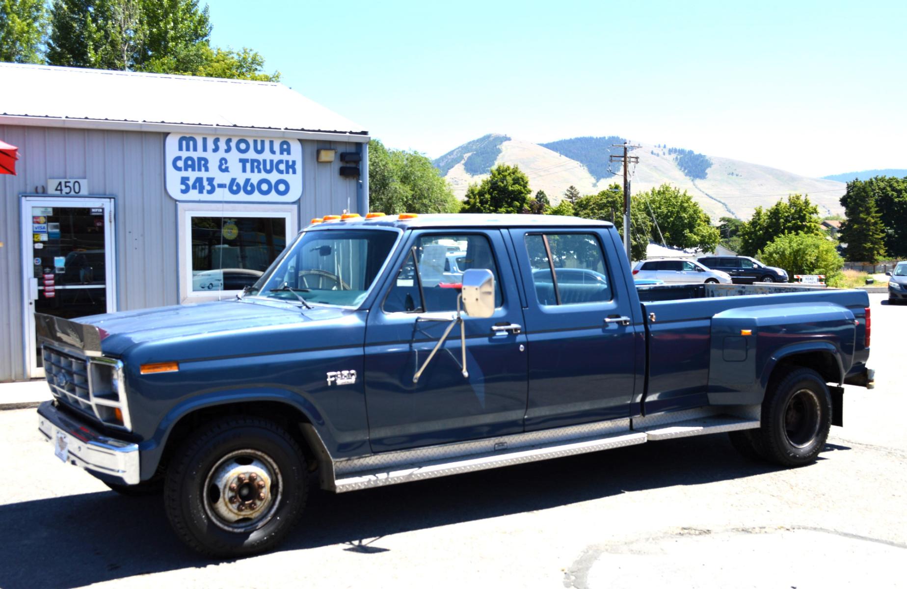 1986 Blue /Blue Ford F-350 Base (2FTJW35LXGC) with an 7.5L V8 OHV 16V engine, Automatic transmission, located at 450 N Russell, Missoula, MT, 59801, (406) 543-6600, 46.874496, -114.017433 - 1 Ton Dually Long Box CrewCab. Rear Wheel Drive. 7.5 Liter V8. Automatic Transmission. 43K Original Miles. Interior is close to Perfect. Clear Coat is pealing some. This vehicle is more then 20 years old and is not eligible for lending through our finance companies. - Photo #0