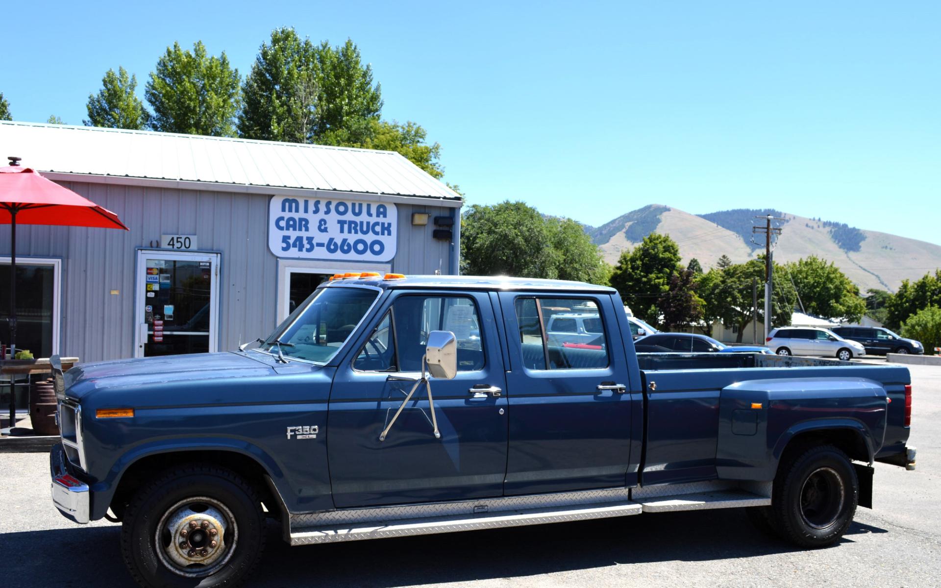 1986 Blue /Blue Ford F-350 Base (2FTJW35LXGC) with an 7.5L V8 OHV 16V engine, Automatic transmission, located at 450 N Russell, Missoula, MT, 59801, (406) 543-6600, 46.874496, -114.017433 - 1 Ton Dually Long Box CrewCab. Rear Wheel Drive. 7.5 Liter V8. Automatic Transmission. 43K Original Miles. Interior is close to Perfect. Clear Coat is pealing some. This vehicle is more then 20 years old and is not eligible for lending through our finance companies. - Photo #1