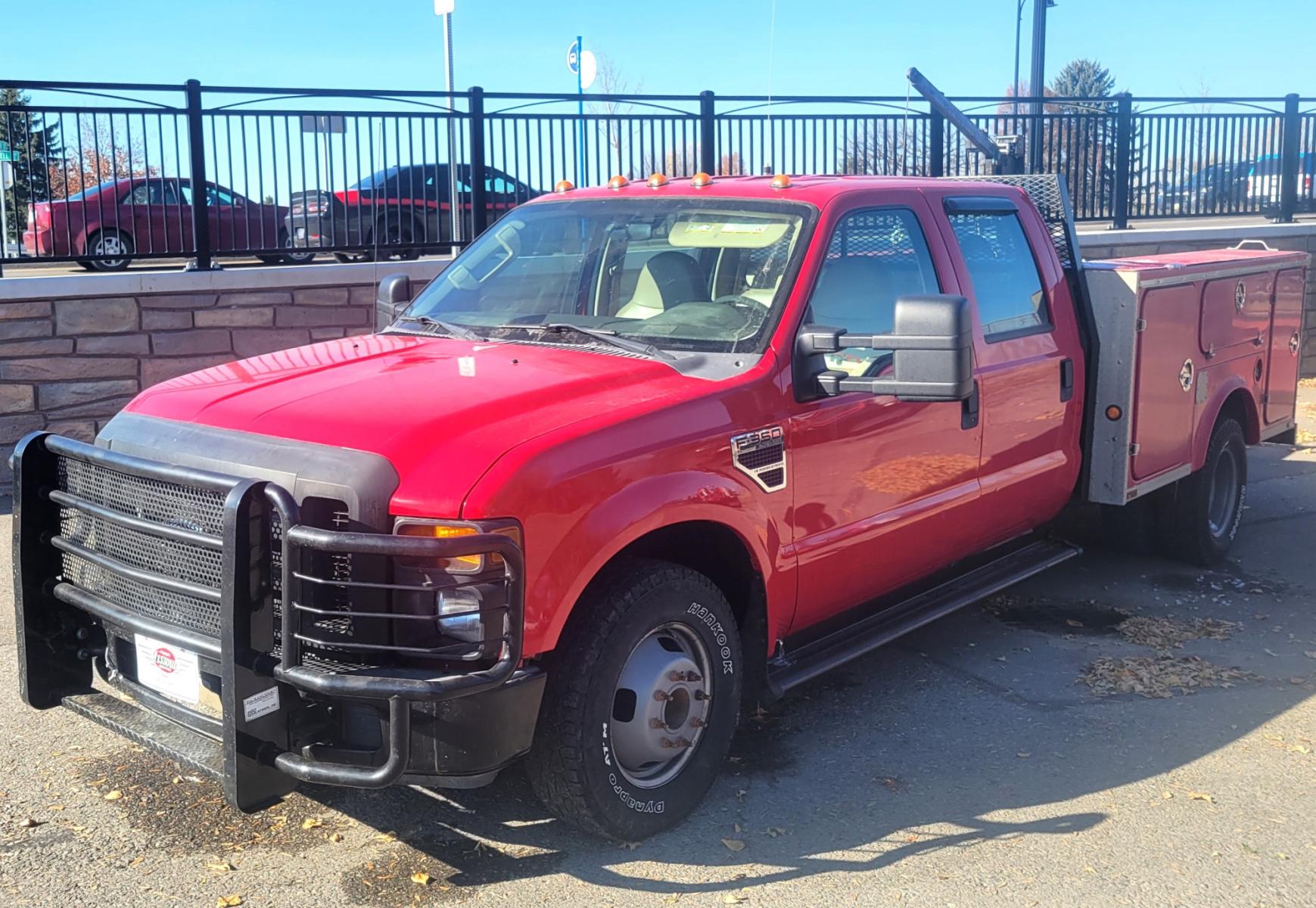 2008 Red Ford F-350 SD Lariat Crew Cab DRW 2WD (1FDWW36R48E) with an 6.4L V8 OHV 32V TURBO DIESEL engine, 5 Speed Automatic transmission, located at 450 N Russell, Missoula, MT, 59801, (406) 543-6600, 46.874496, -114.017433 - One Ton Dually. 2WD. Automatic Transmission. Air Conditioning. Utility Box with Electric Hoist. Only 137K Miles - Photo #2