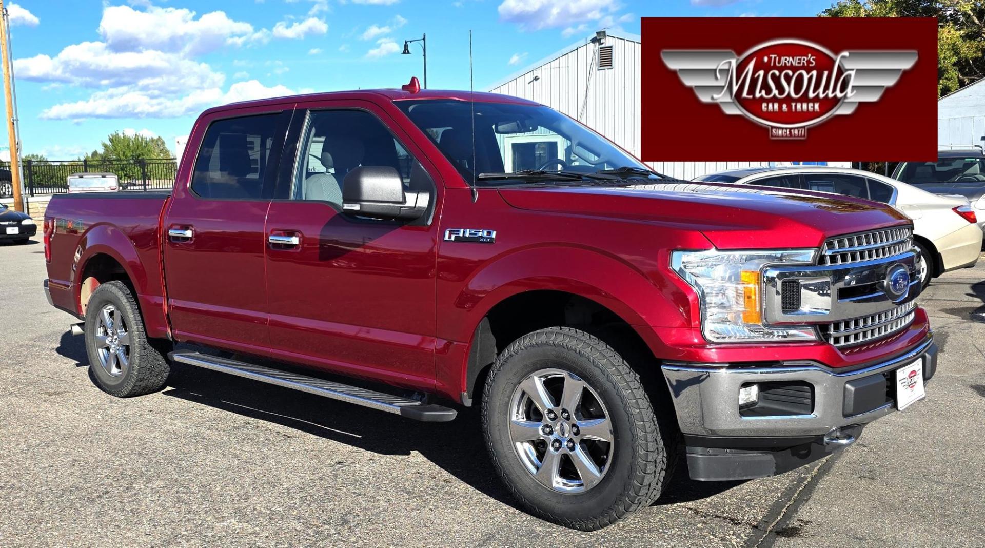 2018 Red /Black Ford F-150 XLT SuperCrew 5.5-ft. Bed 4WD (1FTEW1EP4JF) with an 2.7L V6 DOHC 24V engine, 6A transmission, located at 450 N Russell, Missoula, MT, 59801, (406) 543-6600, 46.874496, -114.017433 - consignor says get it gone !! super sale price 17995 !! Gorgeous Ford 1/2 Ton Pickup. 2.7L Turbo V6 Engine. Automatic Transmission. Power Heated Leather Seats. Bed Liner. Running Boards. Air Cruise. Tilt. Power Rear slide Window. Navigation. Bluetooth Audio and Phone. Backup Camera. Park Assist. - Photo#0
