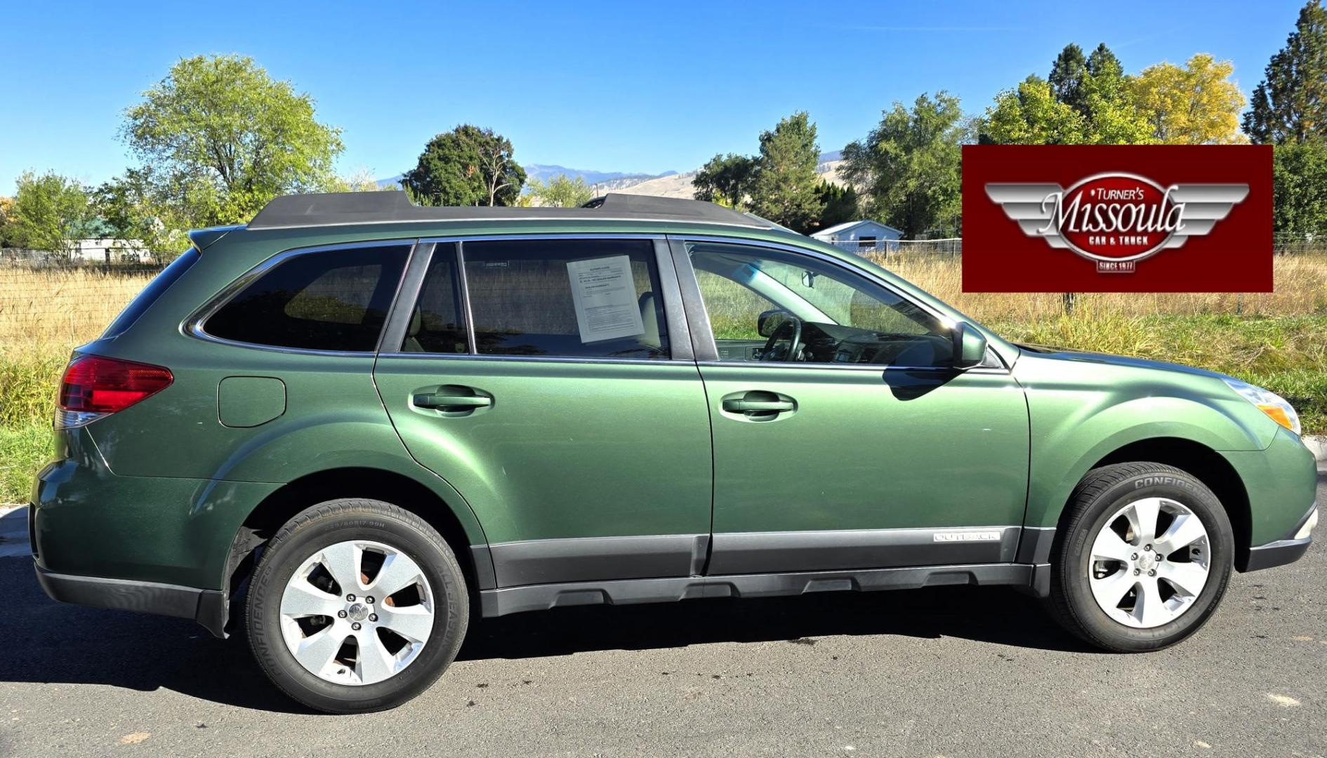 2011 Green /White Subaru Outback 2.5i Premium (4S4BRBFC2B3) with an 2.5L H4 DOHC 16V engine, Continuously Variable Transmisson transmission, located at 450 N Russell, Missoula, MT, 59801, (406) 543-6600, 46.874496, -114.017433 - Photo#1