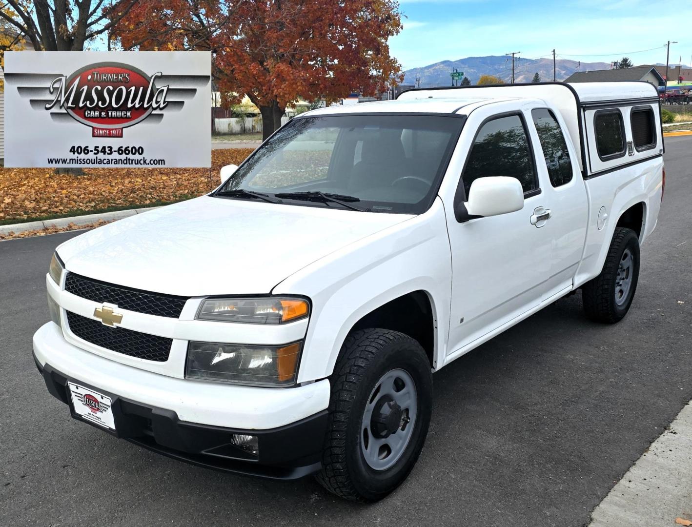 2009 White /Black Chevrolet Colorado Work Truck Ext. Cab 4WD (1GCDT19E998) with an 3.7L L5 DOHC 20V engine, Automatic transmission, located at 450 N Russell, Missoula, MT, 59801, (406) 543-6600, 46.874496, -114.017433 - 1 Owner. Clean Carfax. Former Missoula Animal Control Truck with Nice Topper. 4WD. 3.7L I5 Engine. Automatic Transmission. Air Conditioning. Cruise Control. Power Windows and Locks. Comes with Original Tailgate in case you want to take the topper off. - Photo#1