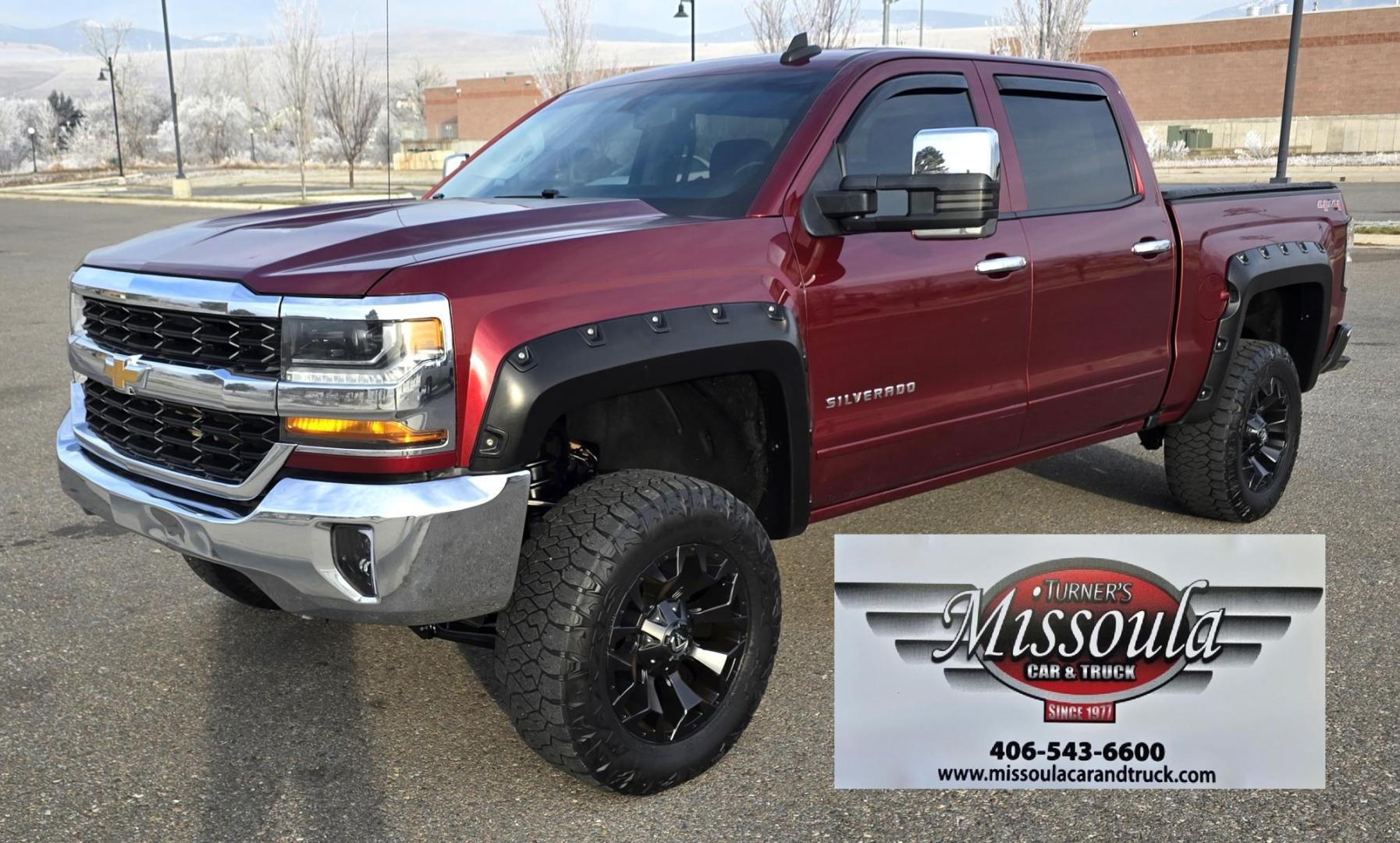 2016 Maroon /Black Chevrolet Silverado 1500 LT Crew Cab 4WD (3GCUKREC2GG) with an 5.3L V8 OHV 16V engine, 6A transmission, located at 450 N Russell, Missoula, MT, 59801, (406) 543-6600, 46.874496, -114.017433 - Great looking 4WD Chevy. 5.3L V8. Automatic. Air. Cruise. Tilt. Bluetooth Audio and Phone. OnStar Navigation. Power Windows and Locks. Remote Started. Heated Seats. Nice custom wheels. - Photo#3