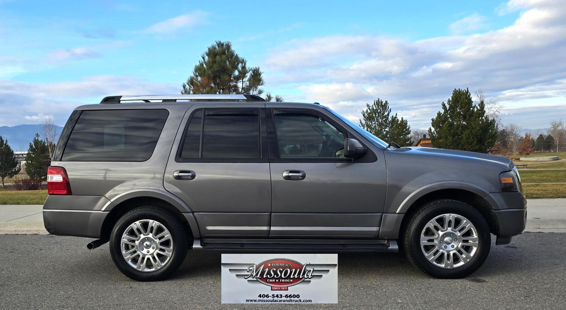 2011 Grey /Tan Ford Expedition Limited 4WD (1FMJU2A50BE) with an 5.4L V8 SOHC 16V FFV engine, 6-Speed Automatic transmission, located at 450 N Russell, Missoula, MT, 59801, (406) 543-6600, 46.874496, -114.017433 - Smooth Driving 4WD SUV. 5.4L V8 Engine. 3rd Row seating. Heated and Cooled Front Seats. Heated Middle Seats. Leather. Power Sunroof. Navigation. Running Boards. Michelin Tires. Remote Start. Bluetooth Phone and Audio. Power Liftgate. - Photo#0