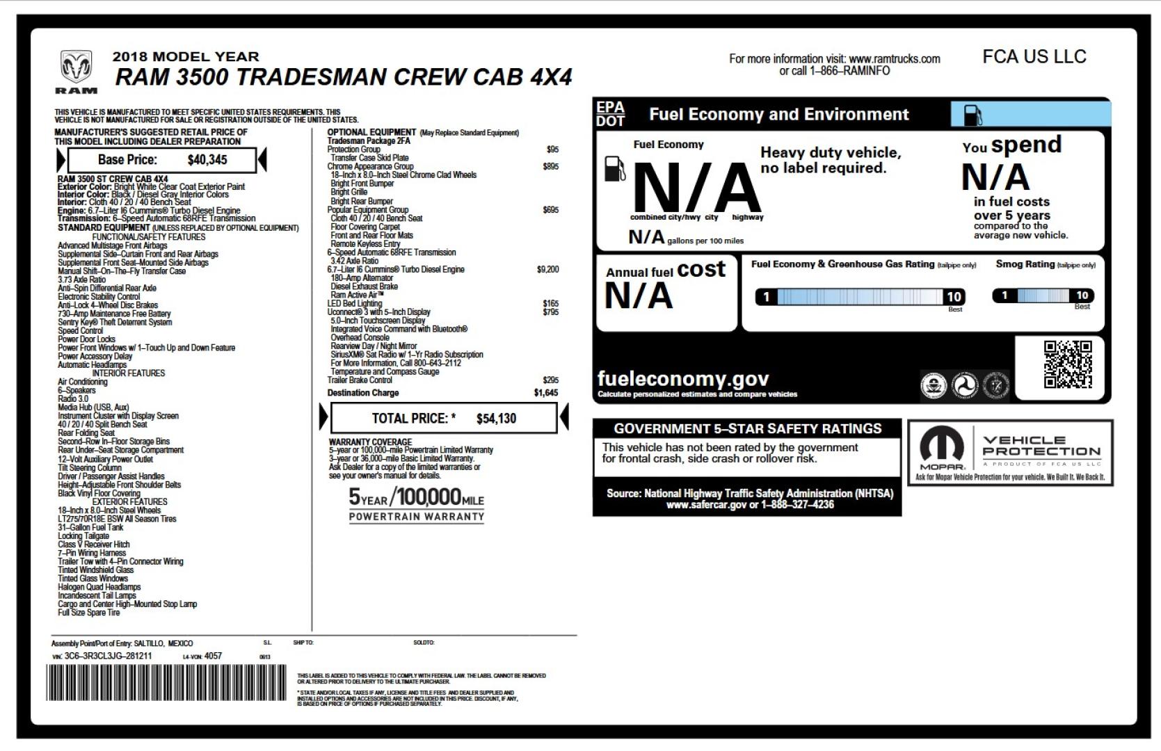 2018 White /Black RAM 3500 Tradesman Crew Cab 4WD (3C63R3CL3JG) with an 6.7L L6 OHV 24V TURBO DIESEL engine, 6A transmission, located at 450 N Russell, Missoula, MT, 59801, (406) 543-6600, 46.874496, -114.017433 - Beefy One Ton 4WD with 6.7L Cummins Diesel Engine. 6 Speed Manual Transmission. Bluetooth. Backup Camera. Grill Guard. Running Boards. Air. Cruise. Tilt. New Tires. Towing. Power Windows and Locks. One Owner with Clean Carfax. - Photo#18