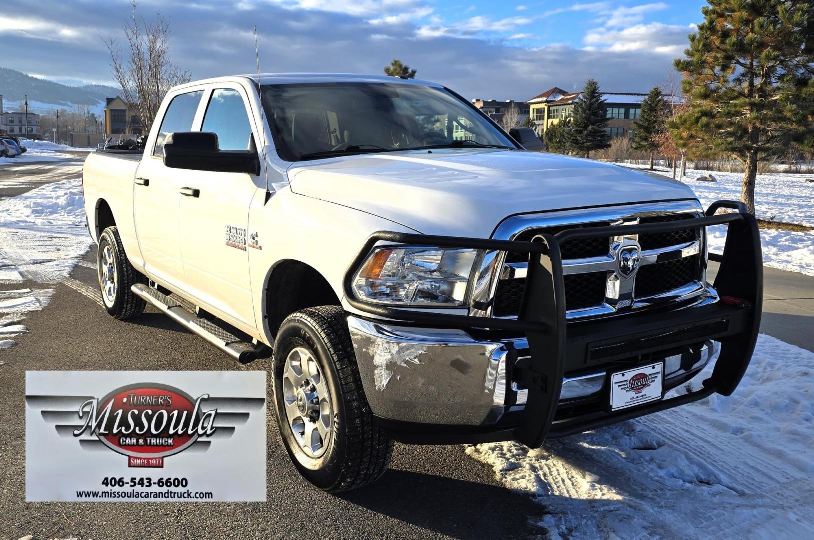 2018 White /Black RAM 3500 Tradesman Crew Cab 4WD (3C63R3CL3JG) with an 6.7L L6 OHV 24V TURBO DIESEL engine, 6A transmission, located at 450 N Russell, Missoula, MT, 59801, (406) 543-6600, 46.874496, -114.017433 - Beefy One Ton 4WD with 6.7L Cummins Diesel Engine. 6 Speed Manual Transmission. Bluetooth. Backup Camera. Grill Guard. Running Boards. Air. Cruise. Tilt. New Tires. Towing. Power Windows and Locks. One Owner with Clean Carfax. - Photo#2