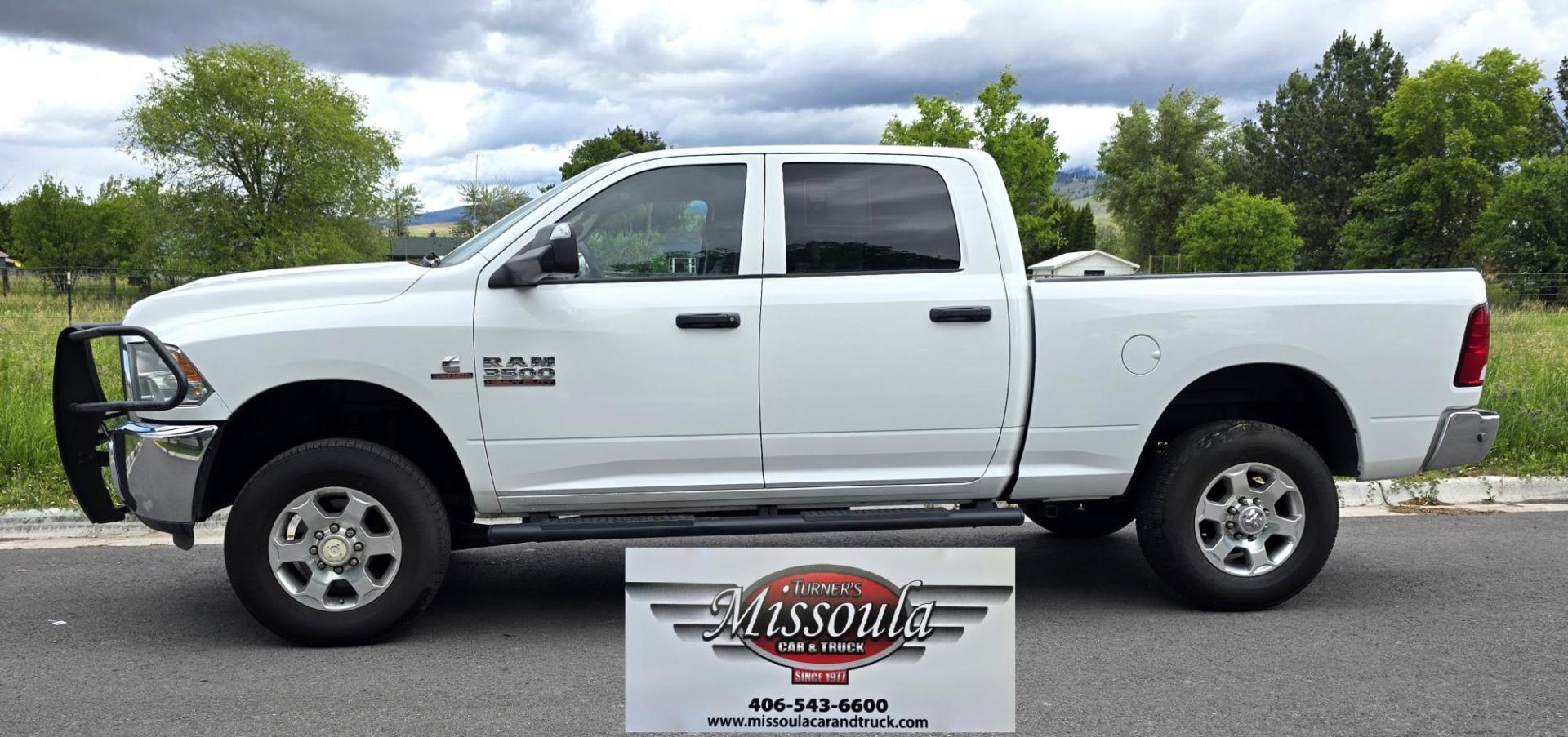 2018 White /Black RAM 3500 Tradesman Crew Cab 4WD (3C63R3CL3JG) with an 6.7L L6 OHV 24V TURBO DIESEL engine, 6A transmission, located at 450 N Russell, Missoula, MT, 59801, (406) 543-6600, 46.874496, -114.017433 - Photo#0