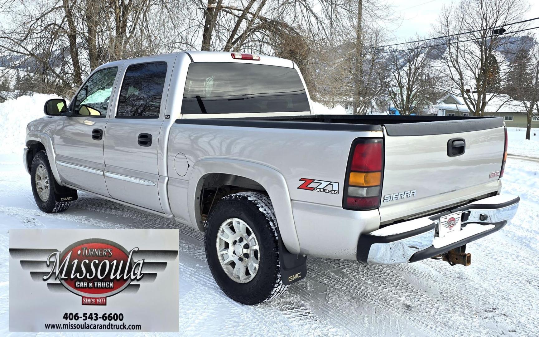 2005 Silver /Gray GMC Sierra 1500 SLE Crew Cab Short Bed 4WD (2GTEK13T151) with an 5.3L V8 OHV 16V engine, 4-Speed Automatic Overdrive transmission, located at 450 N Russell, Missoula, MT, 59801, (406) 543-6600, 46.874496, -114.017433 - Excellent Running 4WD. 5.3L V8 Engine. Automatic Transmission. Air. Cruise. Tilt. Power Drivers Seat. AM FM XM CD. Power Windows and Locks. Very Clean two owner vehicle. Because of the age, our Credit Union does not offer financing on this vehicle. - Photo#3