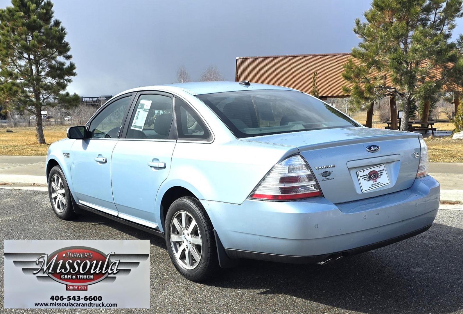 2008 Blue /Tan Ford Taurus SEL AWD (1FAHP27W98G) with an 3.5L V6 DOHC 24V engine, 6-Speed Automatic Overdrive transmission, located at 450 N Russell, Missoula, MT, 59801, (406) 543-6600, 46.874496, -114.017433 - Very Clean 2 Owner AWD Sedan. Only 78K Miles. 3.5L V6 Engine. Power Front Seats. Air. Cruise. Tilt. Power Windows and Locks. AM FM CD Player. - Photo#2