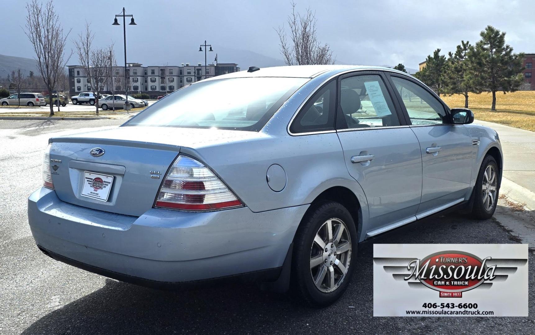2008 Blue /Tan Ford Taurus SEL AWD (1FAHP27W98G) with an 3.5L V6 DOHC 24V engine, 6-Speed Automatic Overdrive transmission, located at 450 N Russell, Missoula, MT, 59801, (406) 543-6600, 46.874496, -114.017433 - Very Clean 2 Owner AWD Sedan. Only 78K Miles. 3.5L V6 Engine. Power Front Seats. Air. Cruise. Tilt. Power Windows and Locks. AM FM CD Player. - Photo#6