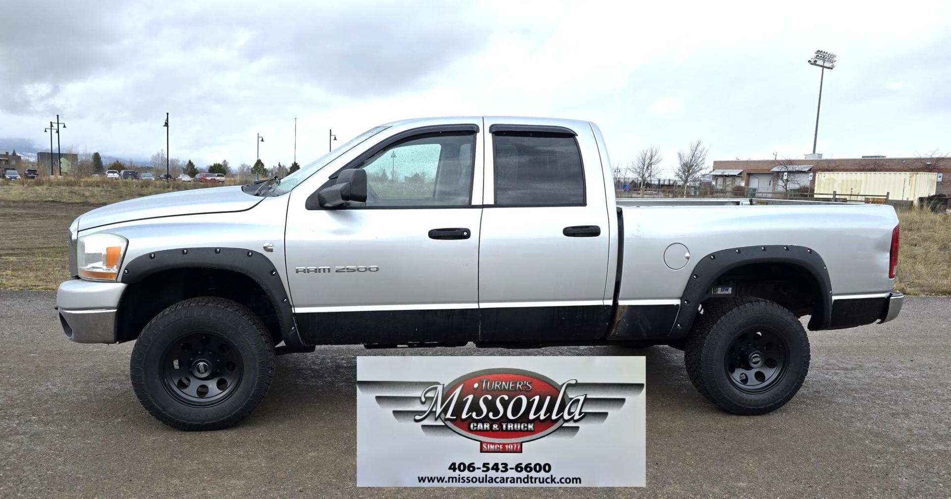 2006 Silver /Gray Dodge Ram 2500 SLT Quad Cab 4WD (3D7KS28C66G) with an 5.9L L6 OHV 24V TURBO DIESEL engine, Automatic transmission, located at 450 N Russell, Missoula, MT, 59801, (406) 543-6600, 46.874496, -114.017433 - Great Running 3/4 Ton Diesel 4WD. Automatic Transmission. Air. Cruise. Tilt. Power Windows and Locks. Gooseneck Ball. Some of the recent work done: New Tranny Oil Cooler. New U-Joints. Rebuilt Driveline., Replaced Tirod Ends and Track Bar. New Ball Joints. Rocker Arms. Radiator. - Photo#3