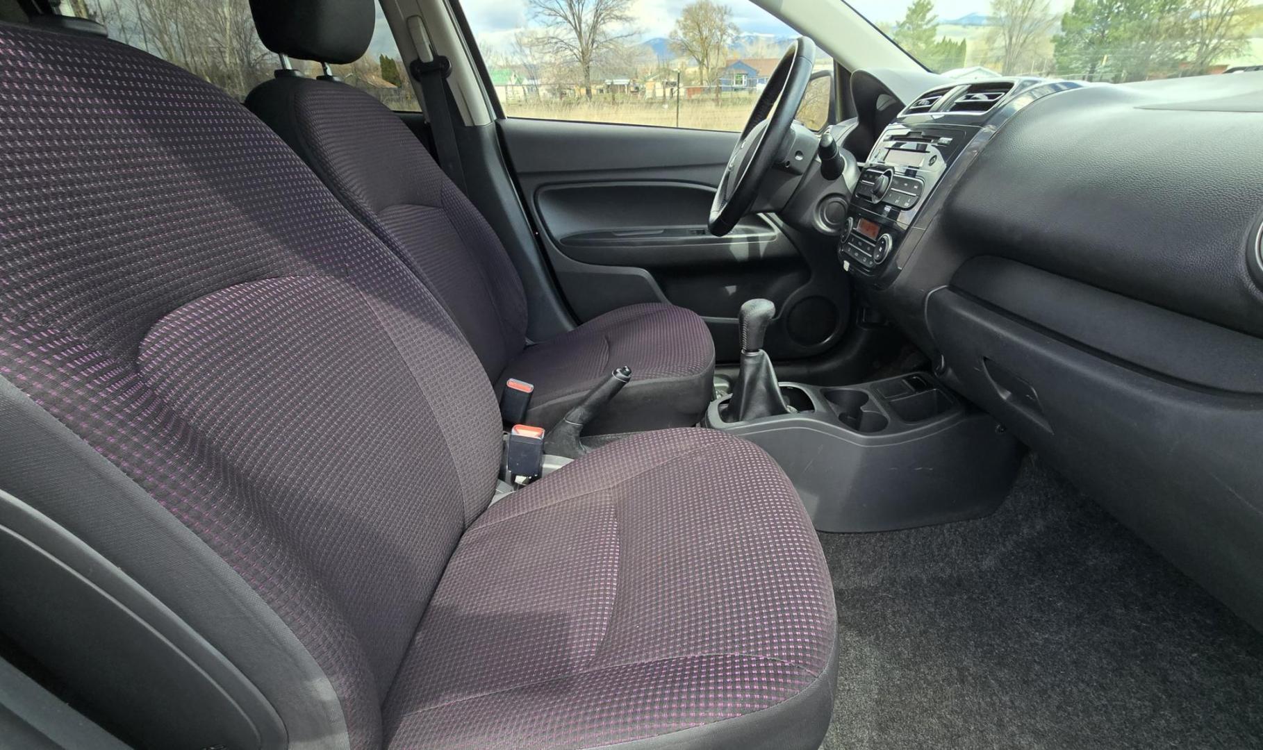 2014 White /Purple Mitsubishi Mirage ES (ML32A4HJ9EH) with an 1.2L L3 DOHC engine, 5 Speed Manual transmission, located at 450 N Russell, Missoula, MT, 59801, (406) 543-6600, 46.874496, -114.017433 - If you want to save on Gas, here is a car for you. 34 mpg City 42 mpg Highway. 1.2L I3 Engine. 5 Speed Manual Transmission. AM FM CD AUX Bluetooth. Air. Cruise. Clean Title and Carfax. - Photo#10