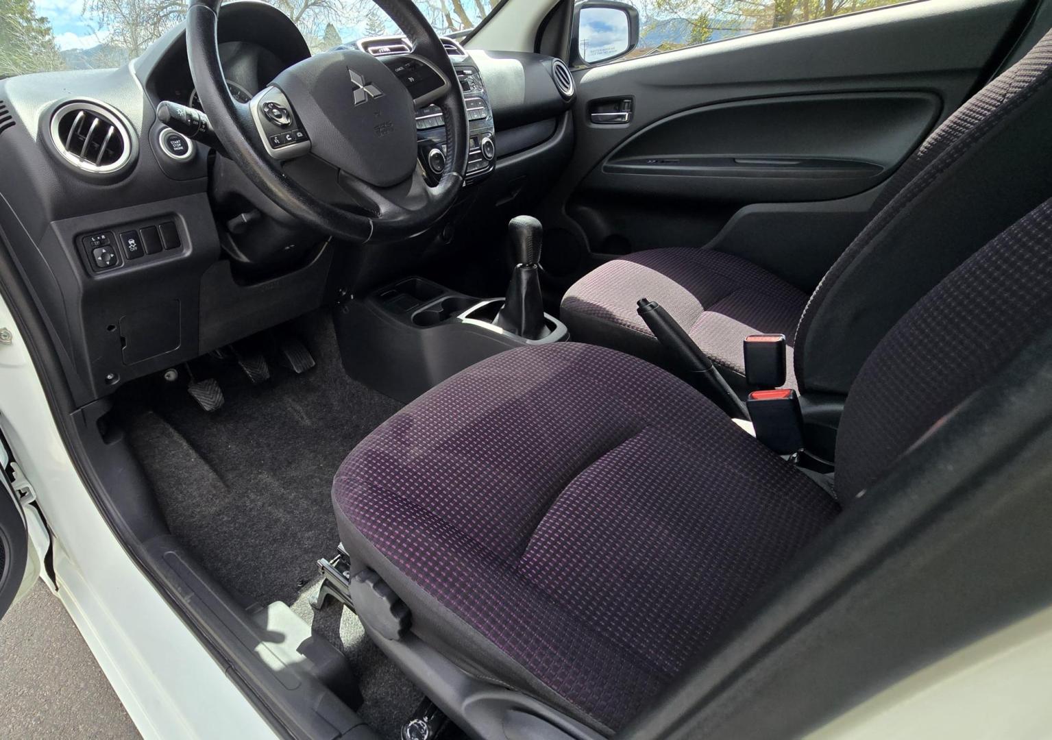 2014 White /Purple Mitsubishi Mirage ES (ML32A4HJ9EH) with an 1.2L L3 DOHC engine, 5 Speed Manual transmission, located at 450 N Russell, Missoula, MT, 59801, (406) 543-6600, 46.874496, -114.017433 - If you want to save on Gas, here is a car for you. 34 mpg City 42 mpg Highway. 1.2L I3 Engine. 5 Speed Manual Transmission. AM FM CD AUX Bluetooth. Air. Cruise. Clean Title and Carfax. - Photo#13
