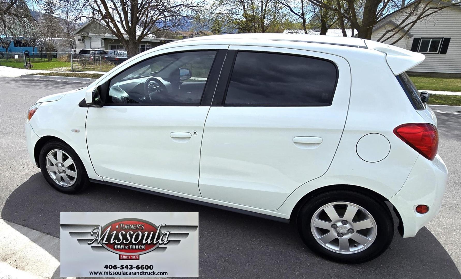 2014 White /Purple Mitsubishi Mirage ES (ML32A4HJ9EH) with an 1.2L L3 DOHC engine, 5 Speed Manual transmission, located at 450 N Russell, Missoula, MT, 59801, (406) 543-6600, 46.874496, -114.017433 - If you want to save on Gas, here is a car for you. 34 mpg City 42 mpg Highway. 1.2L I3 Engine. 5 Speed Manual Transmission. AM FM CD AUX Bluetooth. Air. Cruise. Clean Title and Carfax. - Photo#1