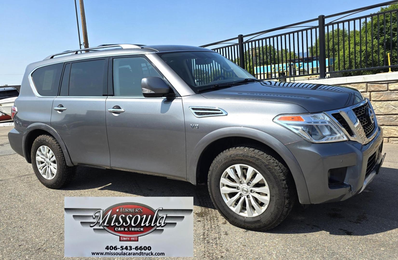 2018 Grey /Gray Nissan Armada SV AWD (JN8AY2NC6J9) with an 5.6L V8 DOHC 32V engine, 7A transmission, located at 450 N Russell, Missoula, MT, 59801, (406) 543-6600, 46.874496, -114.017433 - Luxury SUV. Rides Smooth. Powerful 5.6L V8 Engine. 3rd Row Seating Heated Power Front Seats. Front and Rear Climate Control. AM FM SAT CD. Navigation. Power Liftgate. We Finance through local Credit Unions. We do NOT offer In House (Buy Here Pay Here) Financing. - Photo#1