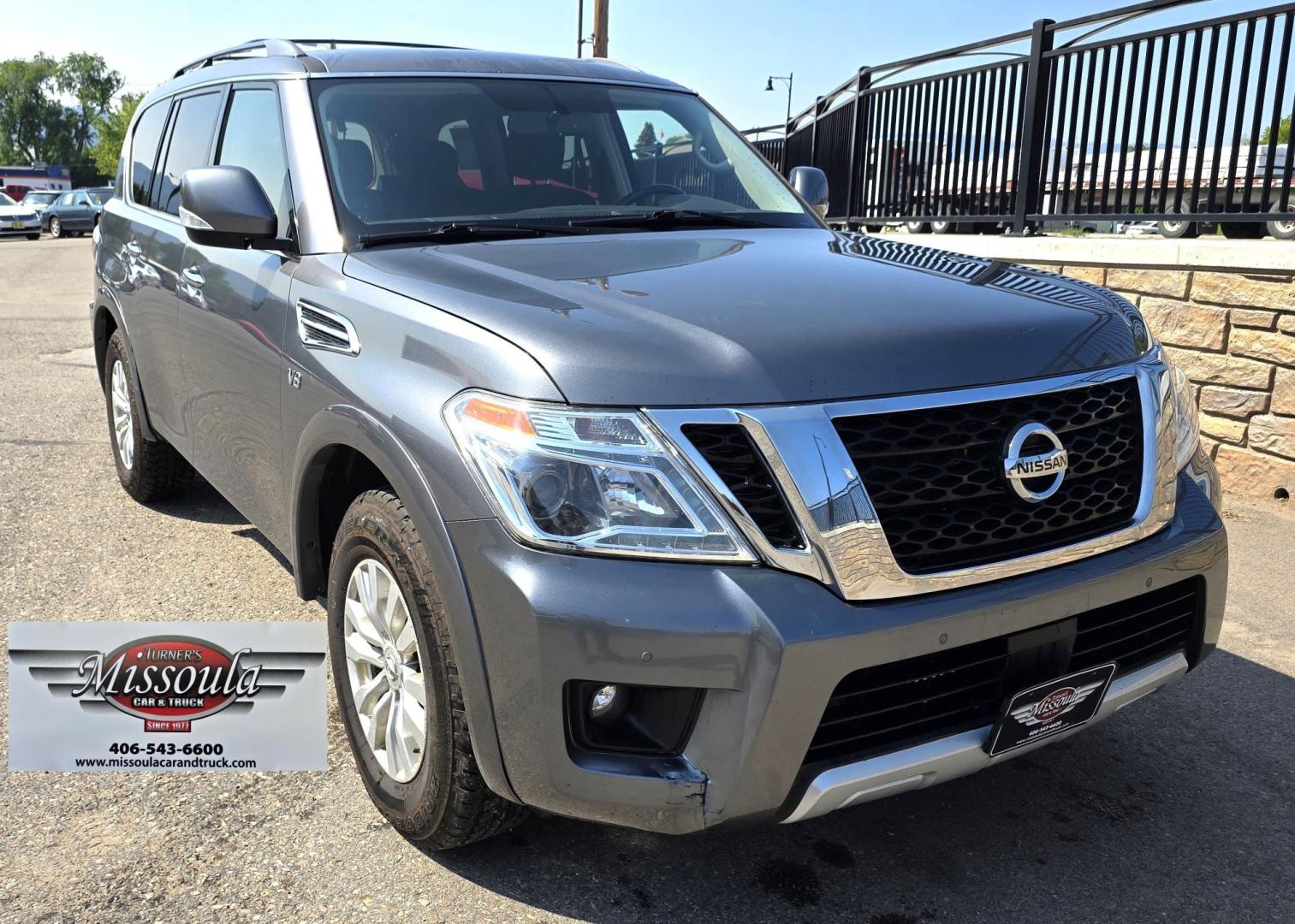 2018 Grey /Gray Nissan Armada SV AWD (JN8AY2NC6J9) with an 5.6L V8 DOHC 32V engine, 7A transmission, located at 450 N Russell, Missoula, MT, 59801, (406) 543-6600, 46.874496, -114.017433 - Luxury SUV. Rides Smooth. Powerful 5.6L V8 Engine. 3rd Row Seating Heated Power Front Seats. Front and Rear Climate Control. AM FM SAT CD. Navigation. Power Liftgate. We Finance through local Credit Unions. We do NOT offer In House (Buy Here Pay Here) Financing. - Photo#2