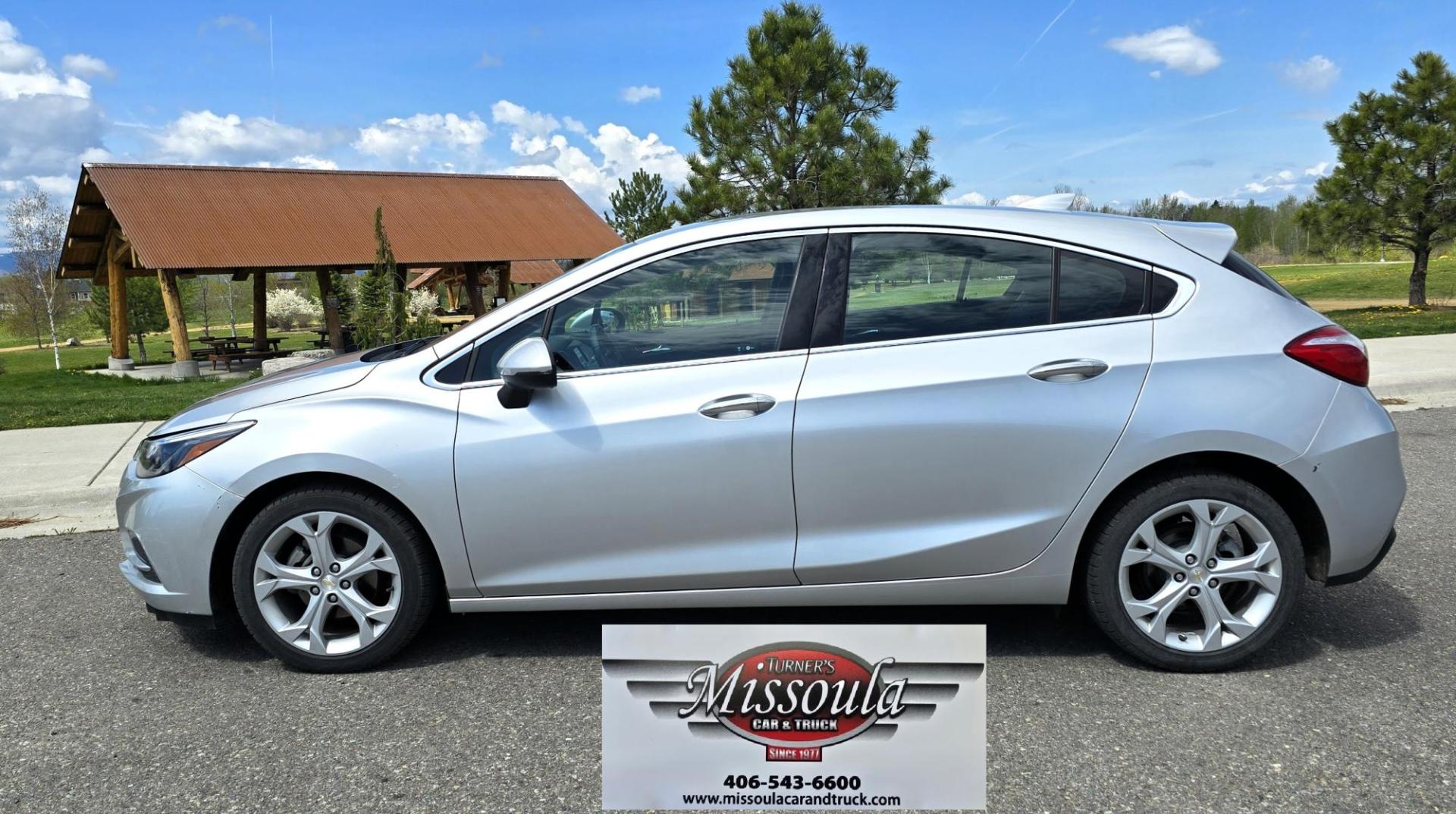 2018 Silver /Black Chevrolet Cruze Premier Hatchback (3G1BF6SM1JS) with an 1.4L L4 DOHC 16V TURBO engine, 6A transmission, located at 450 N Russell, Missoula, MT, 59801, (406) 543-6600, 46.874496, -114.017433 - Loaded Chevy Cruise Premier FWD Hatchback. Only 21K Miles. 1.4L I4 Engine gets Incredible Gas Mileage. Automatic Transmission. Heated Leather Seats. Heated Steering Wheel. AM FM SAT. Bluetooth Audio and Phone. Backup Camera. Power Windows and Locks. Remote Start. - Photo#0