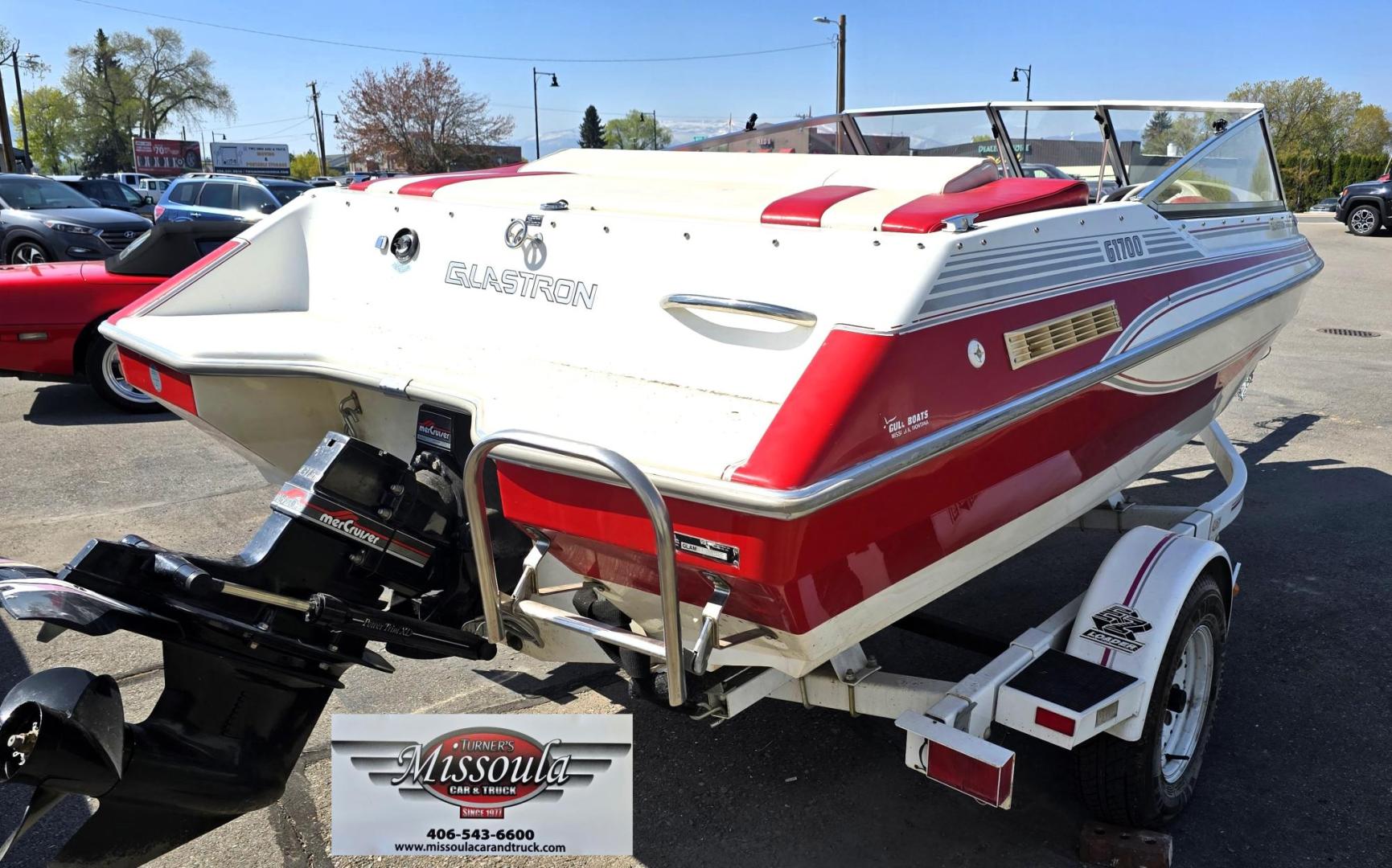 1992 Red /Red Glastron G1700 G1700 with an MerCruiser 4.3L V6 engine, located at 450 N Russell, Missoula, MT, 59801, (406) 543-6600, 46.874496, -114.017433 - You will be hard pressed to find another used Boat in this Condition. Pristine. Paint is near perfect. Upholstery is Excellent. Boat has been stored under two covers. Motor is a 4.3L V6 MerCruiser that runs well. EZ Load Trailer is also in great condition. Financing is Not Available through our - Photo#3