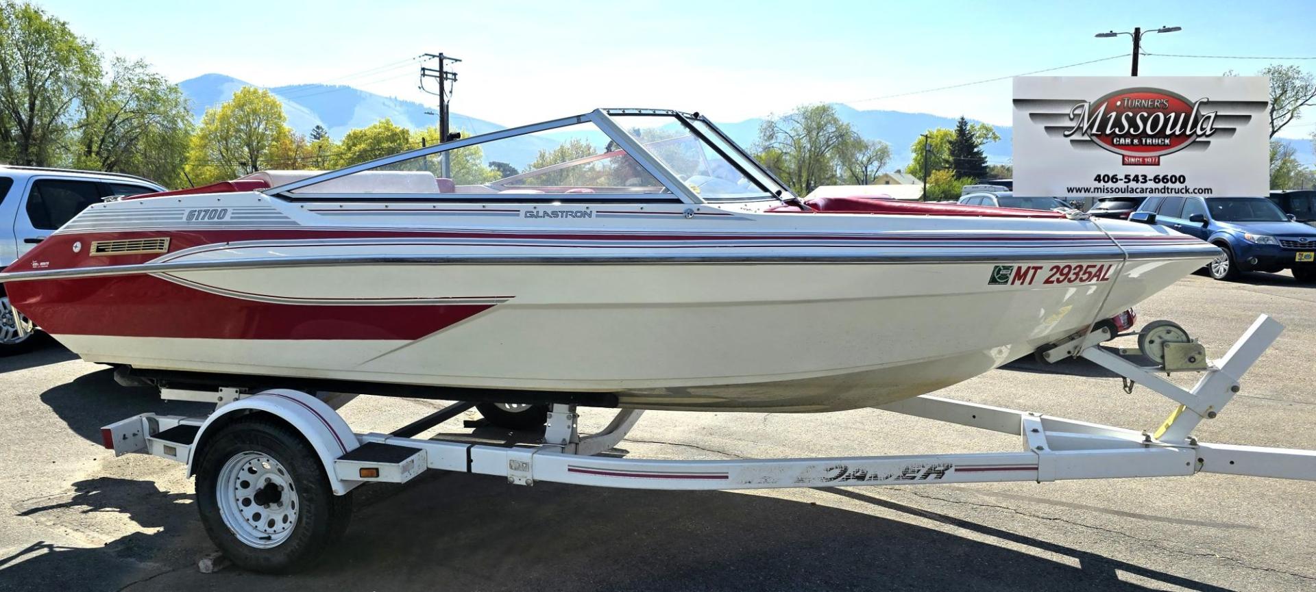 1992 Red /Red Glastron G1700 G1700 with an MerCruiser 4.3L V6 engine, located at 450 N Russell, Missoula, MT, 59801, (406) 543-6600, 46.874496, -114.017433 - You will be hard pressed to find another used Boat in this Condition. Pristine. Paint is near perfect. Upholstery is Excellent. Boat has been stored under two covers. Motor is a 4.3L V6 MerCruiser that runs well. EZ Load Trailer is also in great condition. Financing is Not Available through our - Photo#1