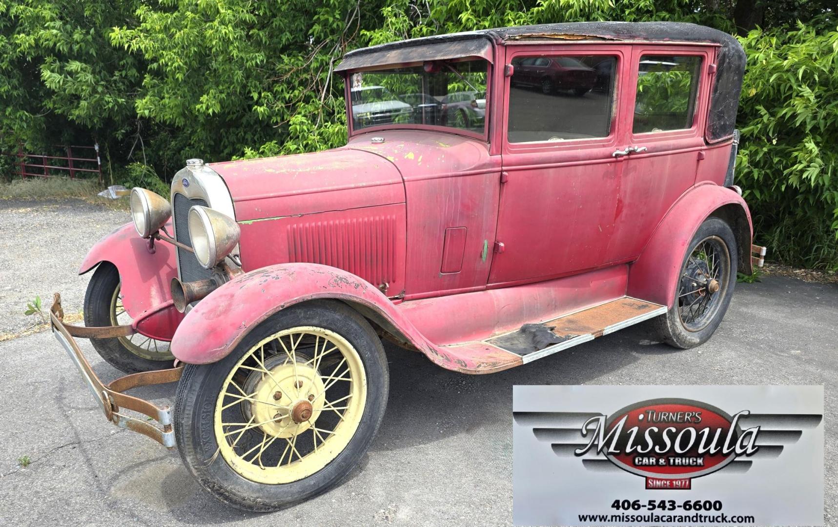 1928 Red /Tan Ford Model A with an Flathead 4 engine, manual transmission, located at 450 N Russell, Missoula, MT, 59801, (406) 543-6600, 46.874496, -114.017433 - Great Project to Restore or make a Cool Ratrod. Flathead Engine that was running as of 5 years ago. I'm sure the system will need to be cleaned out before running again. Selling AS IS for Parts or Restoration. Glass is Good. Body is overall good with a dent in the left rear fender. Interior is mostl - Photo#0