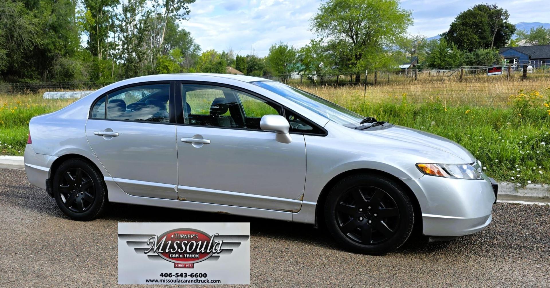 2008 Silver /Gray Honda Civic LX Sedan AT (2HGFA16558H) with an 1.8L L4 SOHC 16V engine, 5-Speed Automatic Overdrive transmission, located at 450 N Russell, Missoula, MT, 59801, (406) 543-6600, 46.874496, -114.017433 - Photo#1