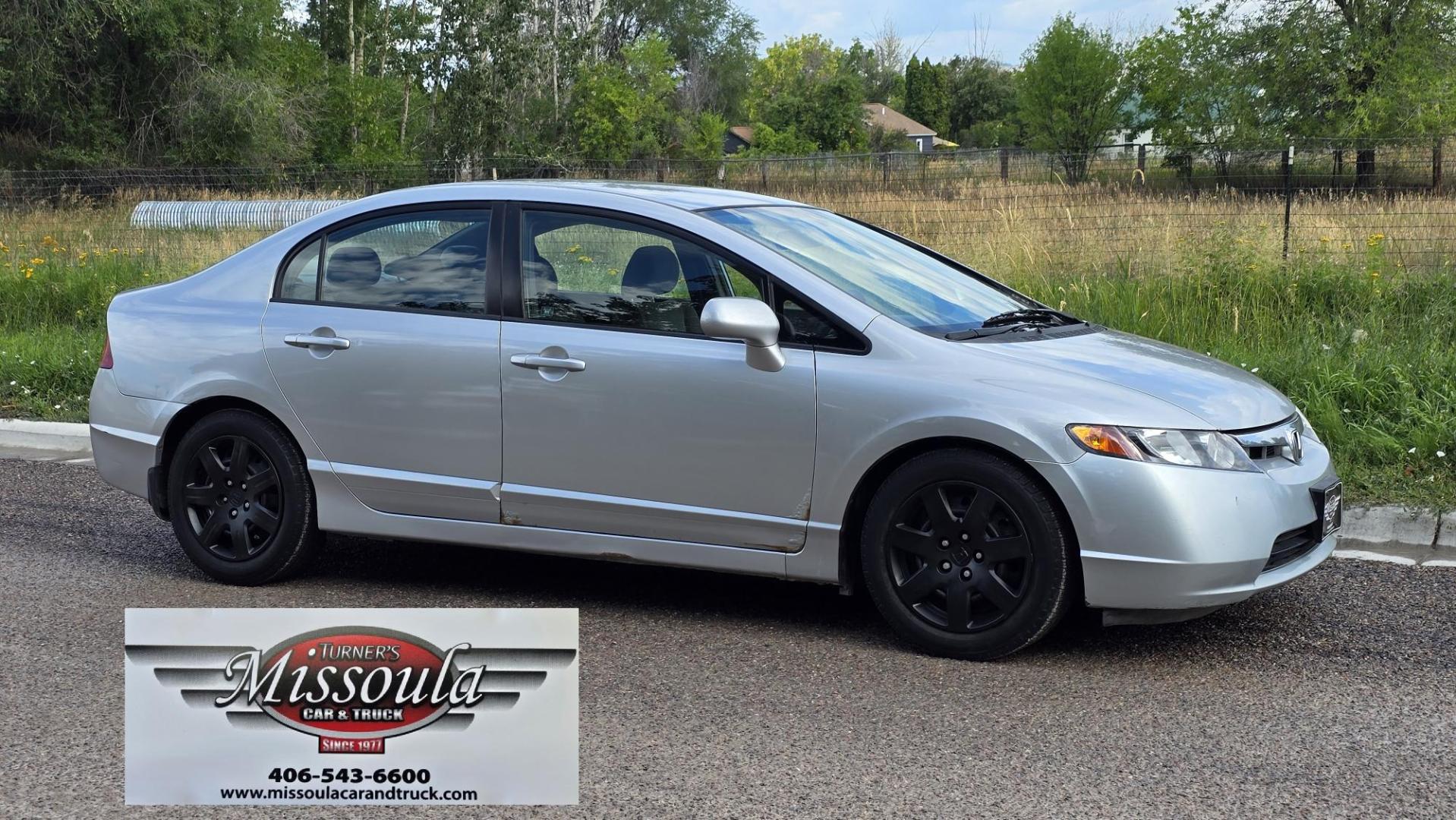 2008 Silver /Gray Honda Civic LX Sedan AT (2HGFA16558H) with an 1.8L L4 SOHC 16V engine, 5-Speed Automatic Overdrive transmission, located at 450 N Russell, Missoula, MT, 59801, (406) 543-6600, 46.874496, -114.017433 - Photo#0
