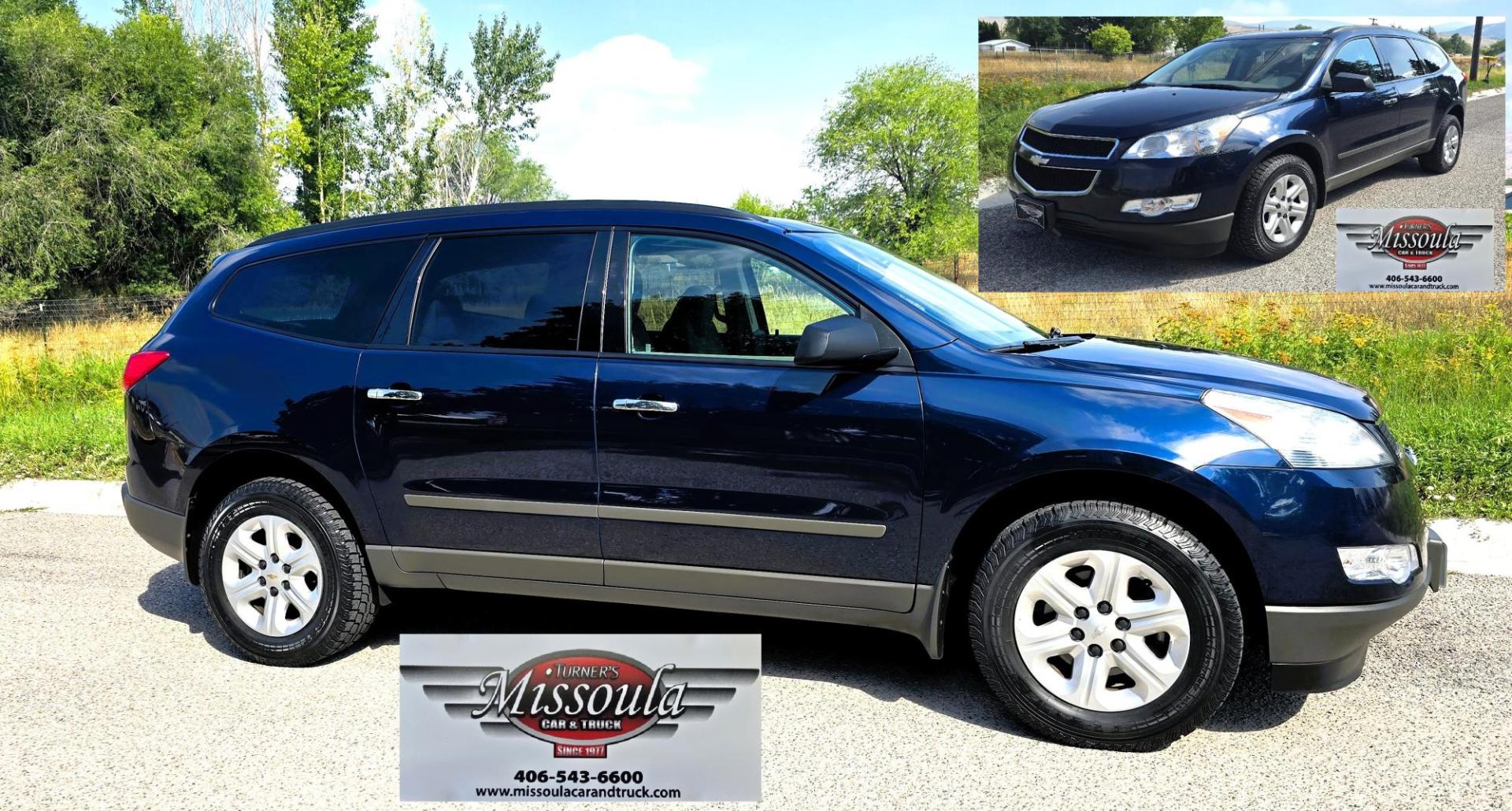 2010 Blue /Gray Chevrolet Traverse LS AWD (1GNLVEED2AJ) with an 3.6L V6 DOHC 24V engine, 6-Speed Automatic transmission, located at 450 N Russell, Missoula, MT, 59801, (406) 543-6600, 46.874496, -114.017433 - Clean 2 Owner AWD SUV with under 100K Miles. 3.6L V6 Engine. Power Drivers Seat. 3rd Row Seating. Air. Cruise. Tilt. Power Windows and Locks. AM FM CD Player. Bluetooth Audio and Phone. Clean Title and Carfax. - Photo#0