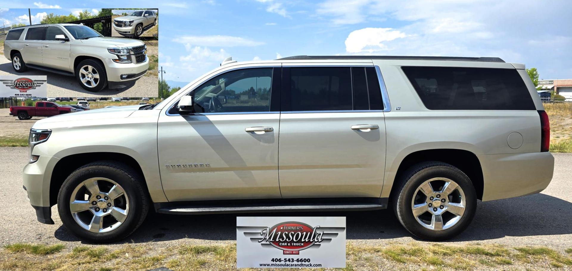 2016 Gold /Tan Chevrolet Suburban LT 4WD (1GNSKHKC4GR) with an 5.3L V8 OHV 16V engine, 6A transmission, located at 450 N Russell, Missoula, MT, 59801, (406) 543-6600, 46.874496, -114.017433 - Photo#1