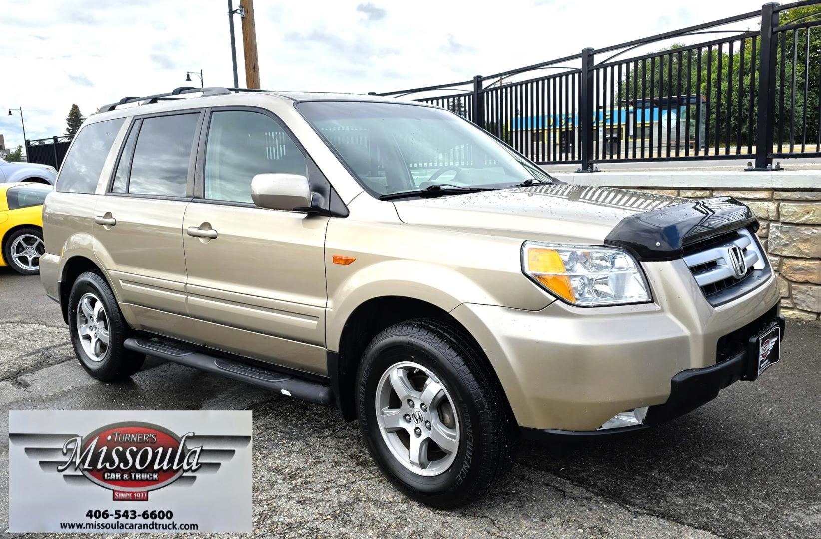 2006 Gold /Tan Honda Pilot EX 4WD w/Leather and Navigation (2HKYF18726H) with an 3.5L V6 SOHC 24V engine, 5-Speed Automatic Overdrive transmission, located at 450 N Russell, Missoula, MT, 59801, (406) 543-6600, 46.874496, -114.017433 - One Owner Honda Pilot AWD. 3.5L V6 Engine. Leather Heated Front Seats. 3rd Row Seating. Power Sun Roof. Power Windows and Locks. Air. Cruise. Tilt. Navigation. Bluetooth. Backup Camera. AM FM XM CD Changer. Timing Belt was Replaced at 120K We Finance through local Credit Unions. We do NOT off - Photo#4