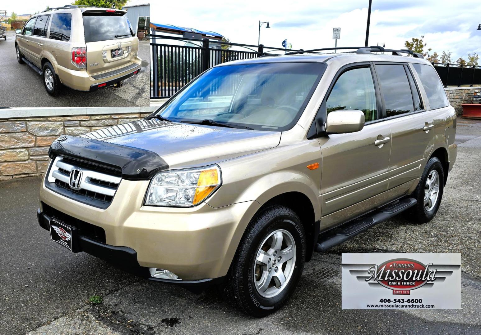 2006 Gold /Tan Honda Pilot EX 4WD w/Leather and Navigation (2HKYF18726H) with an 3.5L V6 SOHC 24V engine, 5-Speed Automatic Overdrive transmission, located at 450 N Russell, Missoula, MT, 59801, (406) 543-6600, 46.874496, -114.017433 - One Owner Honda Pilot AWD. 3.5L V6 Engine. Leather Heated Front Seats. 3rd Row Seating. Power Sun Roof. Power Windows and Locks. Air. Cruise. Tilt. Navigation. Bluetooth. Backup Camera. AM FM XM CD Changer. Timing Belt was Replaced at 120K We Finance through local Credit Unions. We do NOT off - Photo#9