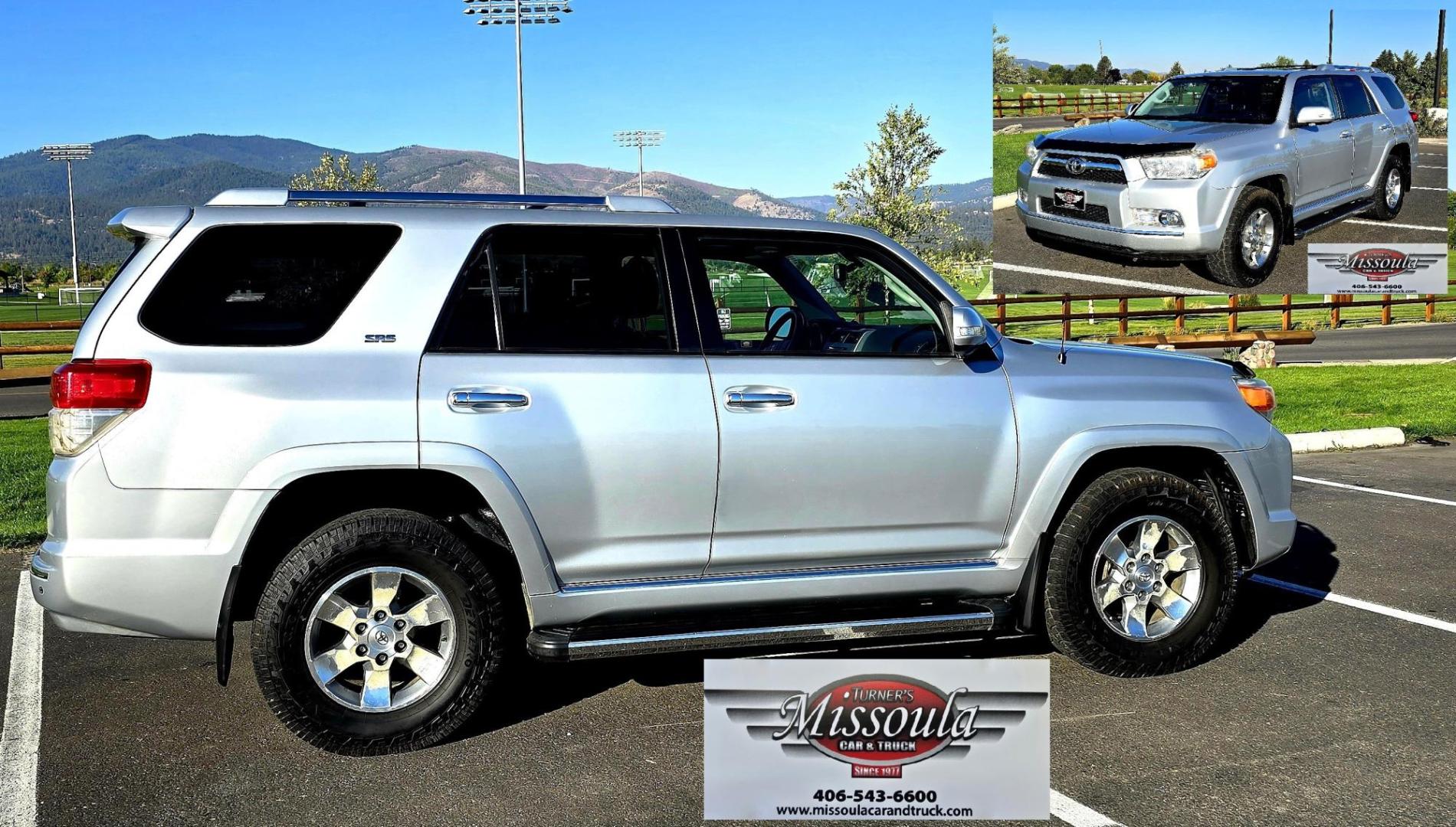 2011 Silver /Black Toyota 4Runner SR5 4WD V6 (JTEBU5JRXB5) with an 4.0L V6 DOHC 24V engine, 5-Speed Automatic transmission, located at 450 N Russell, Missoula, MT, 59801, (406) 543-6600, 46.874496, -114.017433 - Nice 2 Owner 4WD SUV. The Toyota 4Runner is one of the most sought after vehicles on Montana today. Rugged and Comfortable. 4.0L V6 Engine. Automatic Transmission. Leather Interior. Power Heated Front Seats. Power Sunroof. Bluetooth Audio and Phone. AM FM CD Player. Air. Cruise. Tilt. Power Windows - Photo#2