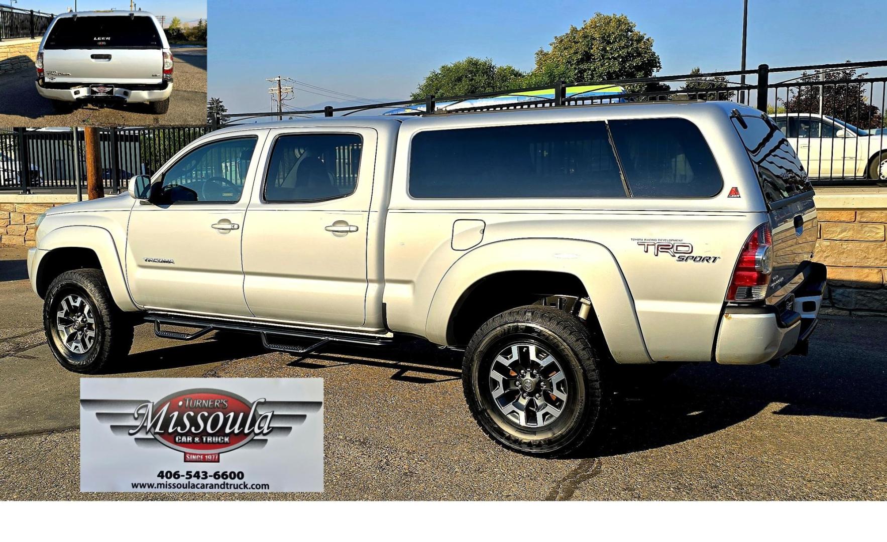 2011 Silver /Gray Toyota Tacoma Double Cab Long Bed V6 Auto 4WD (3TMMU4FN7BM) with an 4.0L V6 DOHC 24V engine, 5-Speed Automatic transmission, located at 450 N Russell, Missoula, MT, 59801, (406) 543-6600, 46.874496, -114.017433 - Hard to Find Tacoma 4WD with Matching Leer Topper. 4.0L V6 Engine. Automatic Transmission. Air. Cruise. Tilt. Power Windows and Locks. AM FM CD Player with Bluetooth Audio and Phone. Comes with two sets of Tires and Wheels. The second set is studded snow tires. Running Boards. Towing. Yes, it has a - Photo#2