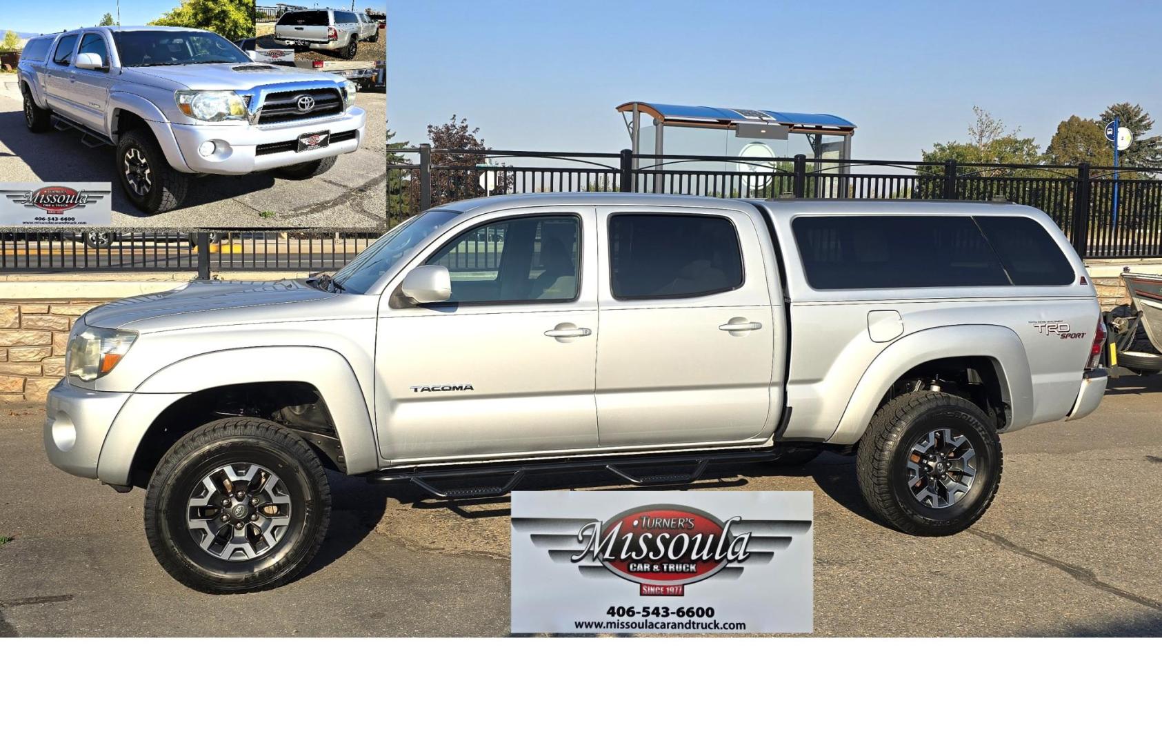 2011 Silver /Gray Toyota Tacoma Double Cab Long Bed V6 Auto 4WD (3TMMU4FN7BM) with an 4.0L V6 DOHC 24V engine, 5-Speed Automatic transmission, located at 450 N Russell, Missoula, MT, 59801, (406) 543-6600, 46.874496, -114.017433 - Hard to Find Tacoma 4WD with Matching Leer Topper. 4.0L V6 Engine. Automatic Transmission. Air. Cruise. Tilt. Power Windows and Locks. AM FM CD Player with Bluetooth Audio and Phone. Comes with two sets of Tires and Wheels. The second set is studded snow tires. Running Boards. Towing. Yes, it has a - Photo#0