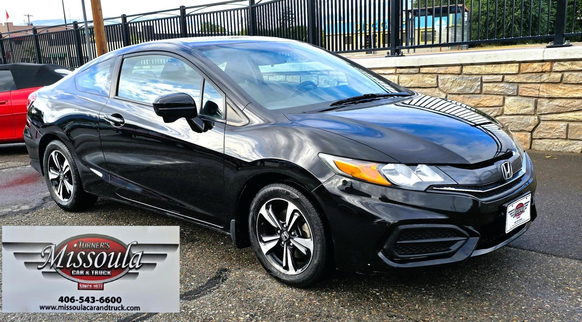 2015 Black /Black Honda Civic EX Coupe CVT (2HGFG3B80FH) with an 2.3L L4 SOHC 16V engine, Automatic transmission, located at 450 N Russell, Missoula, MT, 59801, (406) 543-6600, 46.874496, -114.017433 - Sporty with great Fuel Economy FWD Coupe. 1.8L Engine. Automatic Transmission with the ability to also shift with the steering wheel paddle shifter. Power Sun Roof. Power Windows and Locks. Air. Cruise. Tilt. AM FM SAT. Bluetooth Audio and Phone. Backup Camera. Right Turn Camera. 2 Owner. - Photo#2
