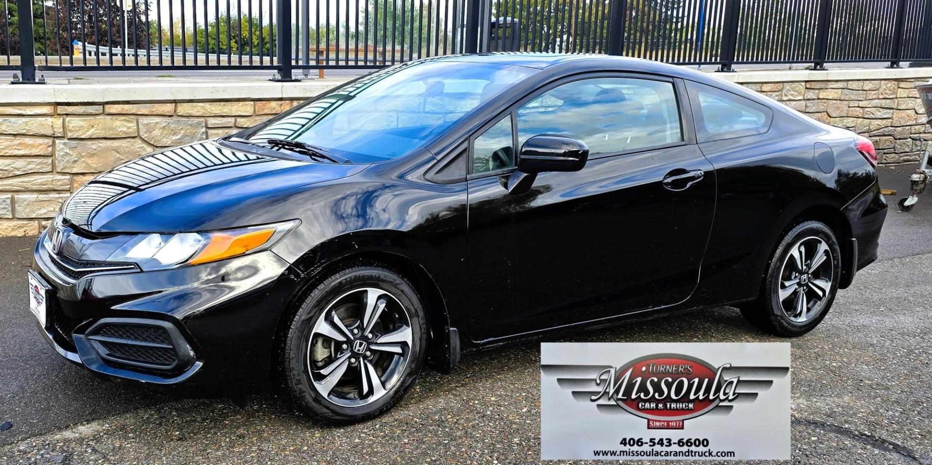 2015 Black /Black Honda Civic EX Coupe CVT (2HGFG3B80FH) with an 2.3L L4 SOHC 16V engine, Automatic transmission, located at 450 N Russell, Missoula, MT, 59801, (406) 543-6600, 46.874496, -114.017433 - Sporty with great Fuel Economy FWD Coupe. 1.8L Engine. Automatic Transmission with the ability to also shift with the steering wheel paddle shifter. Power Sun Roof. Power Windows and Locks. Air. Cruise. Tilt. AM FM SAT. Bluetooth Audio and Phone. Backup Camera. Right Turn Camera. 2 Owner. - Photo#6