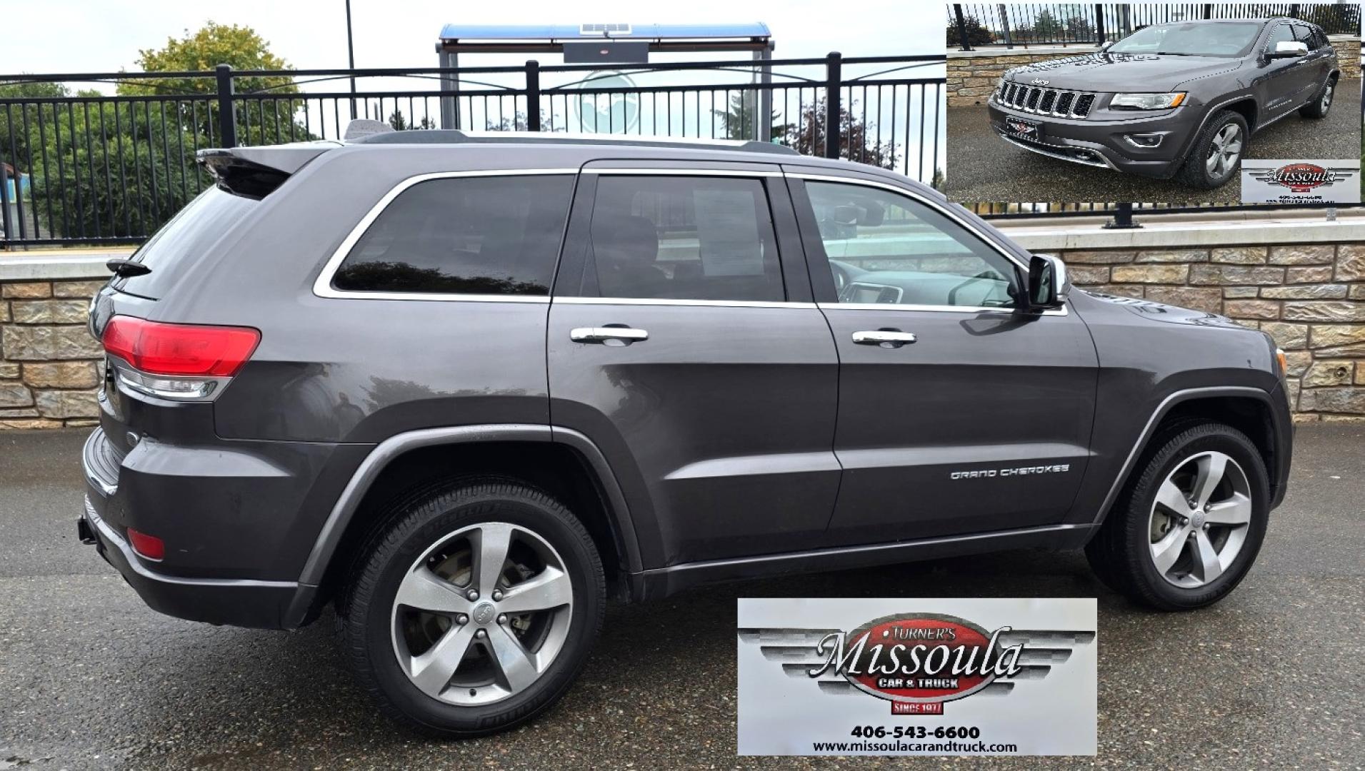 2015 Grey /Black Jeep Grand Cherokee Overland 4WD (1C4RJFCGXFC) with an 3.6L V6 DOHC 24V engine, 8-Speed Automatic transmission, located at 450 N Russell, Missoula, MT, 59801, (406) 543-6600, 46.874496, -114.017433 - Clean 4WD SUV. Peppy 3.6L V6 Engine. 8 Speed Automatic Transmission this Paddle Shifters for Manual Shifting. Huge Panoramic Sun Roof. Front and Rear Heated Seats. Heated Steering Wheel. Vented Front Seats for Cooling. AM FM SAT. Bluetooth Audio and Phone. Navigation. Backup Camera. Remote Start. Po - Photo#0