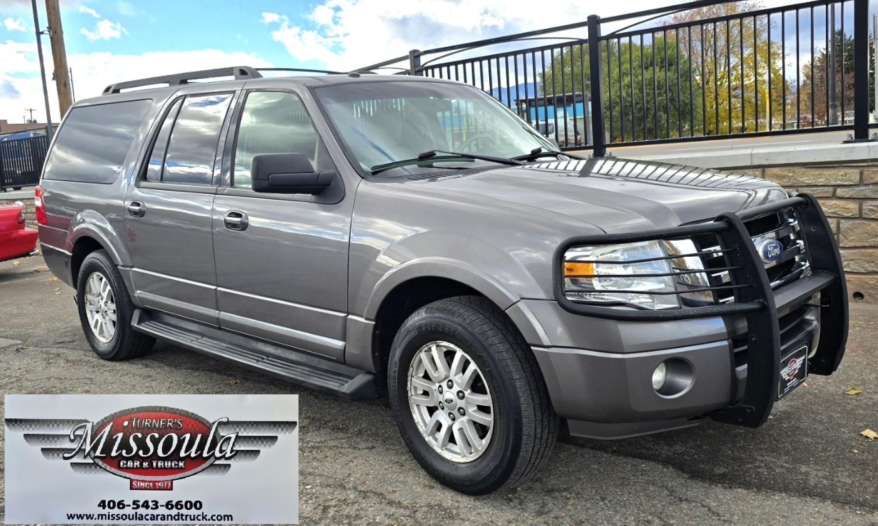 2011 Grey /Tan Ford Expedition EL XLT 4WD (1FMJK1J54BE) with an 5.4L V8 SOHC 16V FFV engine, 6-Speed Automatic transmission, located at 450 N Russell, Missoula, MT, 59801, (406) 543-6600, 46.874496, -114.017433 - Giant 4WD SUV. 5.4L V8 Engine. Automatic Transmission. 3rd Row Seating with Room to Spare. Front and Rear Climate Control. Air. Cruise. Tilt. Power Windows and Locks. AM FM CD Player. Bluetooth. Grill Guard. Running Boards. Like New Firestone Tires. Has a Sunroof but the glass does not open. We F - Photo#2