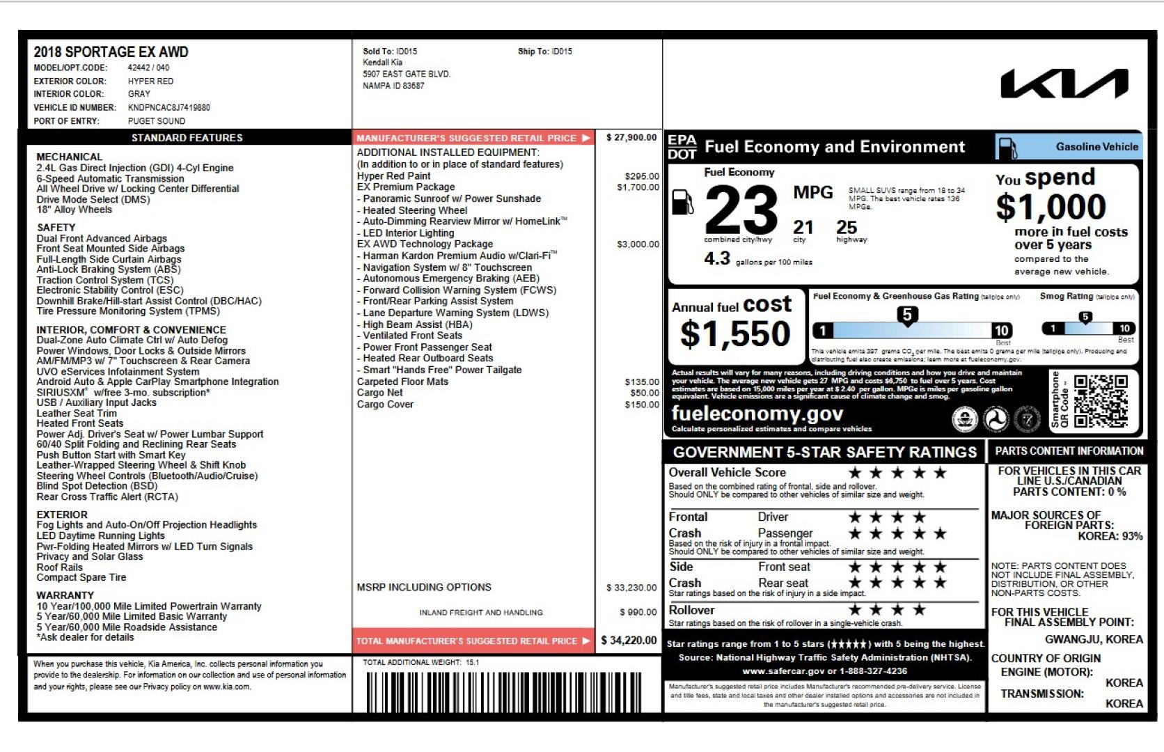 2018 Red /Tan Kia Sportage EX AWD (KNDPNCAC8J7) with an 2.4L V6 DOHC 24V engine, 6A transmission, located at 450 N Russell, Missoula, MT, 59801, (406) 543-6600, 46.874496, -114.017433 - Cute Little AWD SUV that has more features than you can shake a stick at, 2.4L I4 Engine. 6 Speed Automatic Transmission. Technology Package. Huge Panoramic Sun Roof. Navigation. Heated and Cooled Front Seats. Heated Steering Wheel. Heated Back Seats. Driver Assist. Backup Camera. Bluetooth Audio an - Photo#22