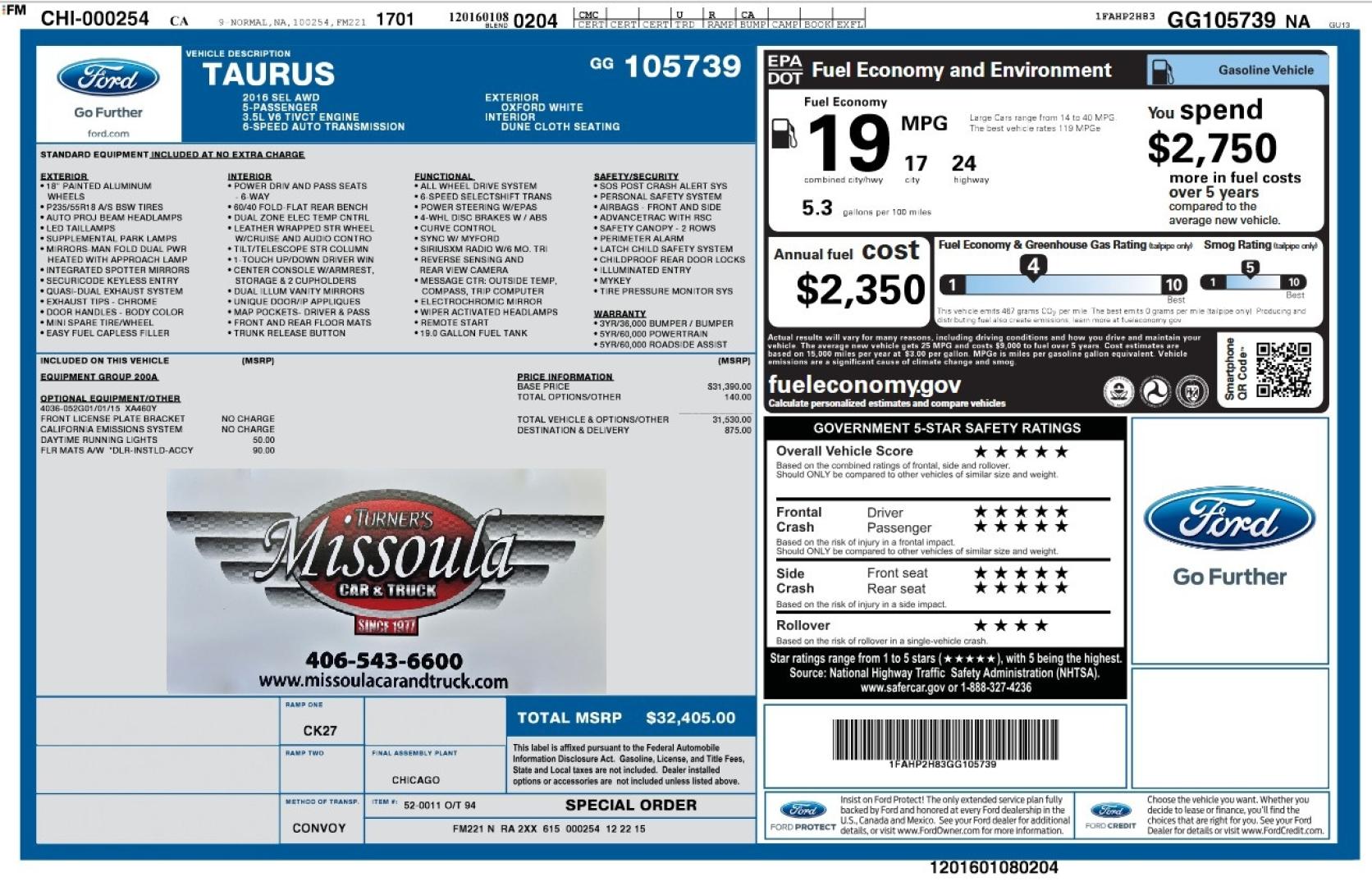 2016 White /Tan Ford Taurus SEL AWD (1FAHP2H83GG) with an 3.5L V6 DOHC 24V engine, 6A transmission, located at 450 N Russell, Missoula, MT, 59801, (406) 543-6600, 46.874496, -114.017433 - Classy Looking AWD Sedan. Peppy 3.5L V6 Engine. 6 Speed Automatic Transmission. Front Power Seats. Air. Cruise. Tilt. AM FM SAT CD. Bluetooth Audio and Phone. Power Windows and Locks. Goodyear Tires. Remote Start. We Finance through local Credit Unions. We do NOT offer In House (Buy Here Pay Her - Photo#20